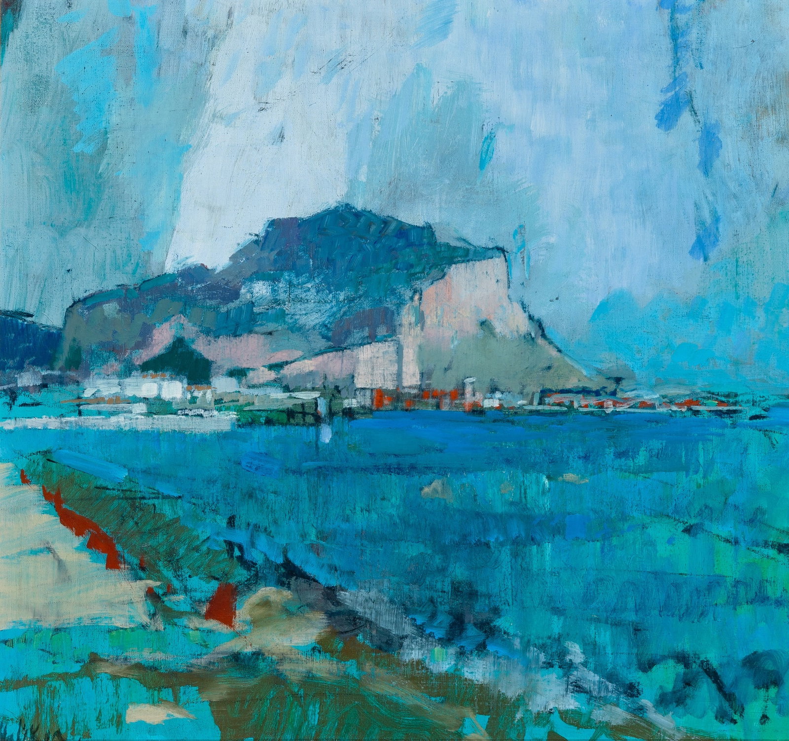 John Heliker: American, 1909-2000 Mount San Pellegrino, Palermo, 1969 Signed Heliker (ll) Oil on canvas 16 1/2 x 17 inches (42 x 43.2 cm) Provenance: Kraushaar Galleries, New York (Frame 20 5/8 x 21 5/8 inches)