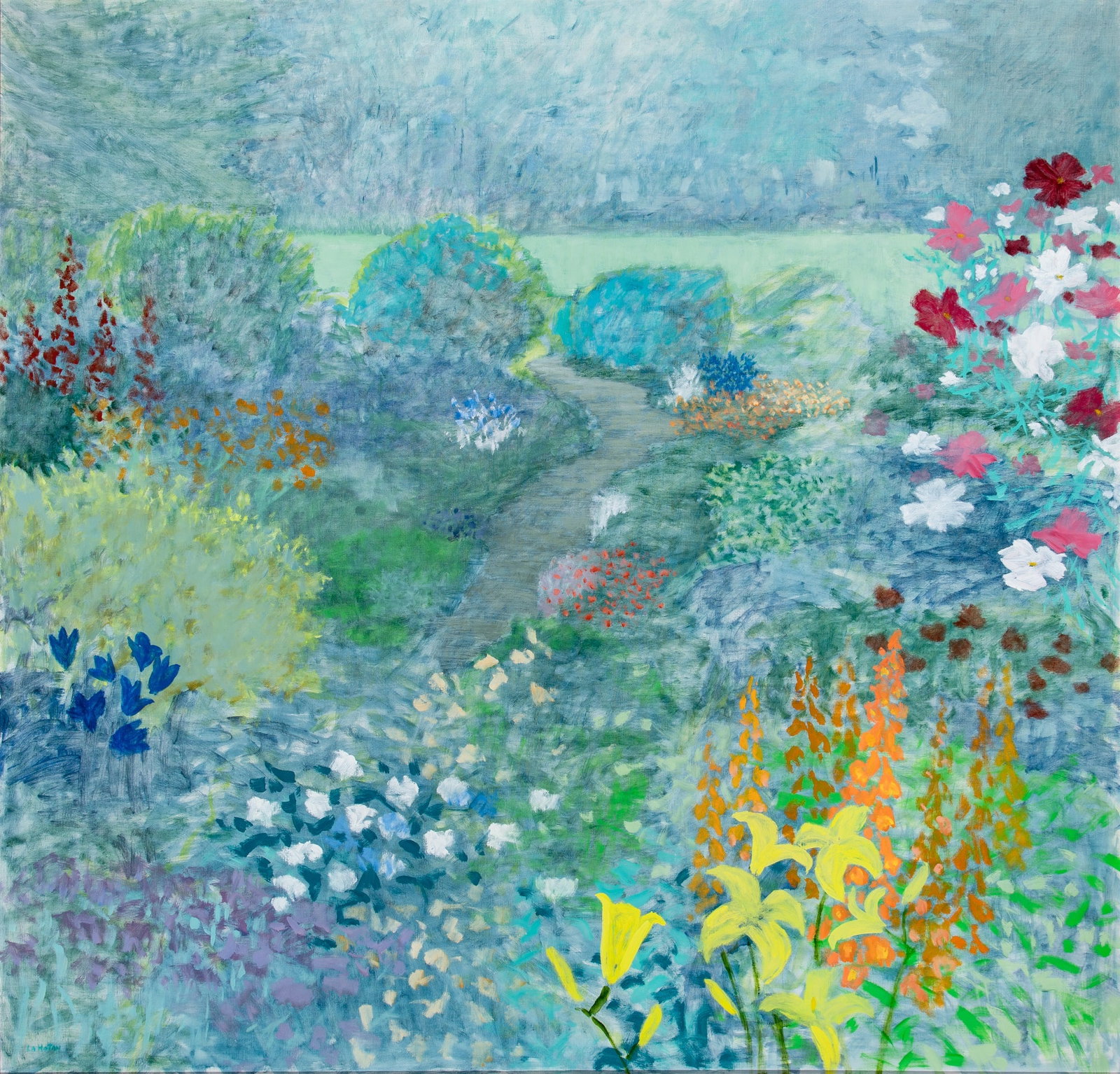 Robert Lewis Lahotan: American, 1927-2002 Early Morning Garden Signed LA HOTAN (ll) Oil on canvas 54 x 52 inches Provenance: Kraushaar Galleries, New York