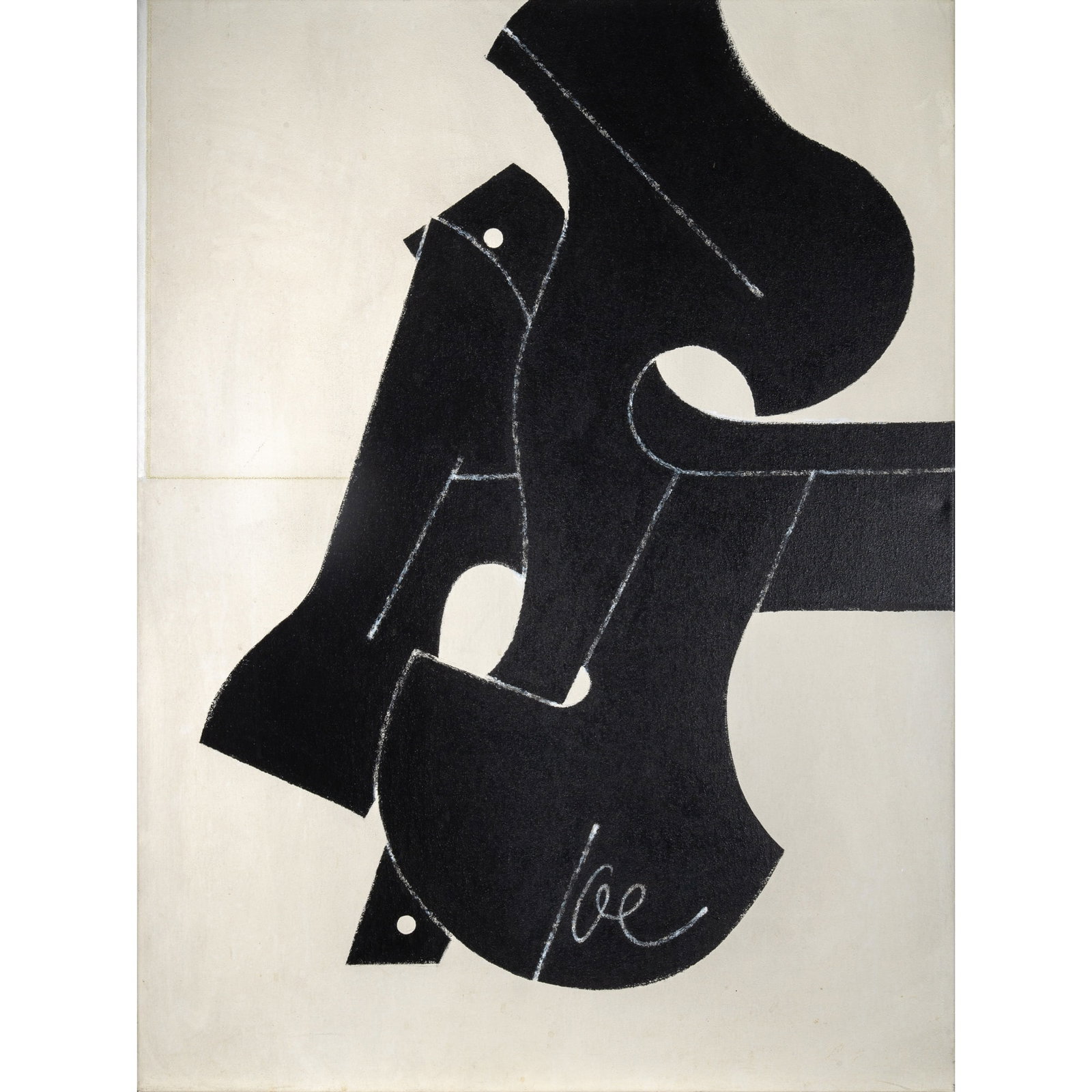 Joe Caroff: American 1921-2025 Untitled (Terni in Black) Signed Joe (lc) Acrylic on canvas 40 x 30 inches (101.6 x 76.2 cm) Unframed Some minor soiling to canvas. An accretion in the black pigment at upper