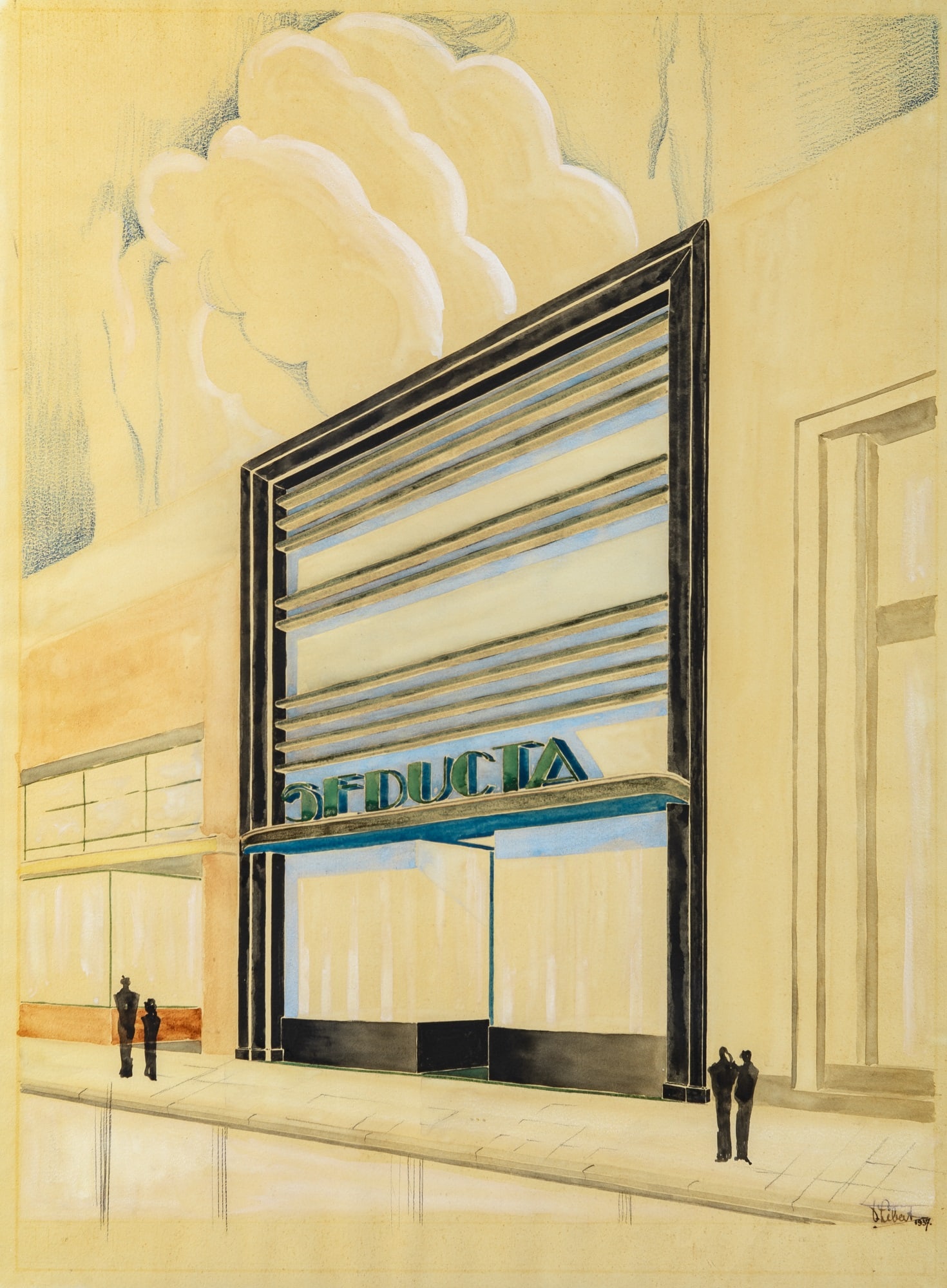20th Century School: Seducta Architectural Study, 1937 Signed indistinctly and dated 1937 (lr) Watercolor and colored pencil on paper Sight 31 5/8 x 23 1/4 inches (80.3 x 59 cm) (Framed 33 1/4 x 25 inches)