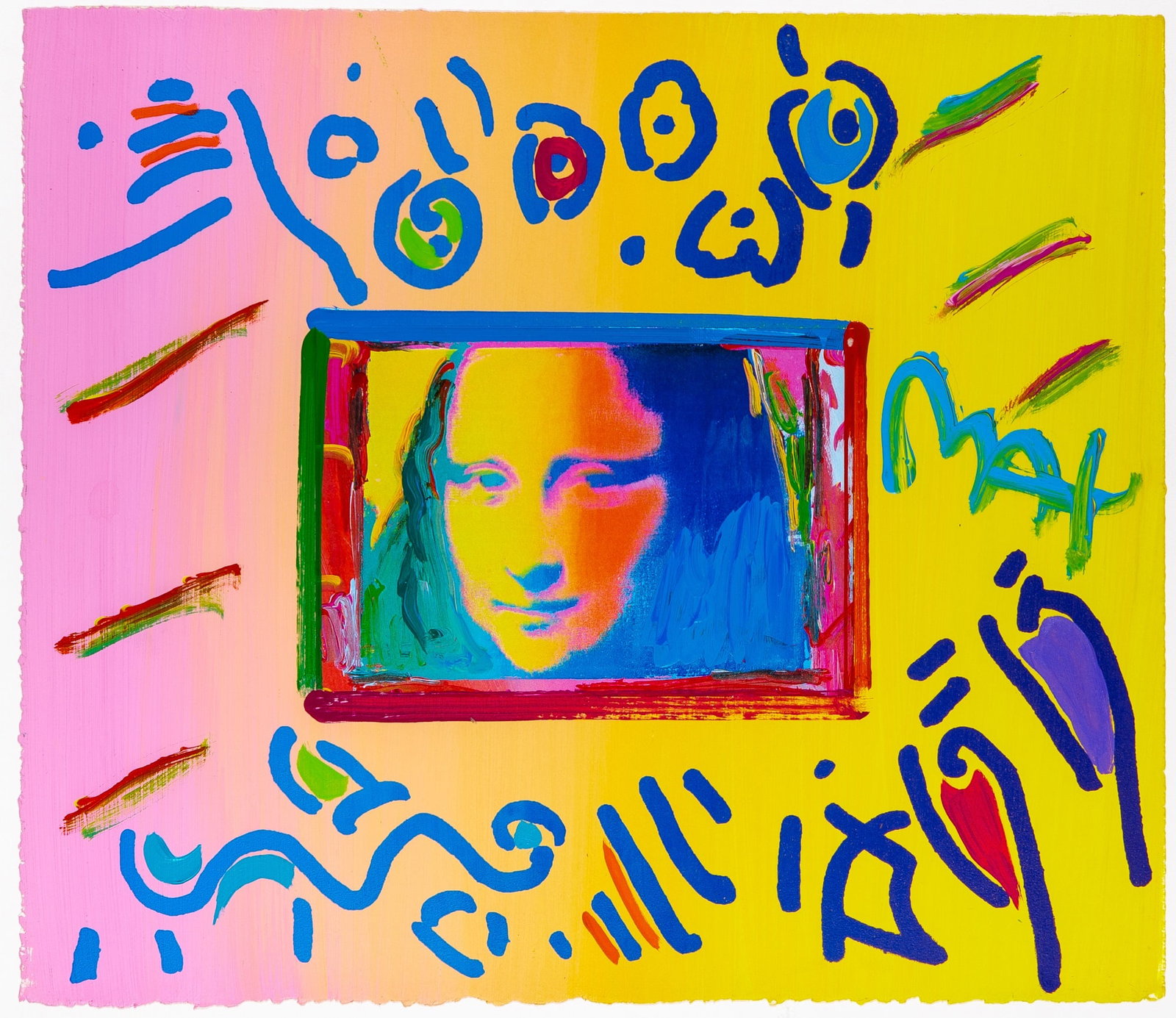 Peter Max: German/American, b. 1937 Ver IV #91 (Mona Lisa Portrait), 1998 Signed Max (cr) Mixed media on paper 12 x 14 inches (30.5 x 35.6 cm) (Frame 17 x 21 inches)