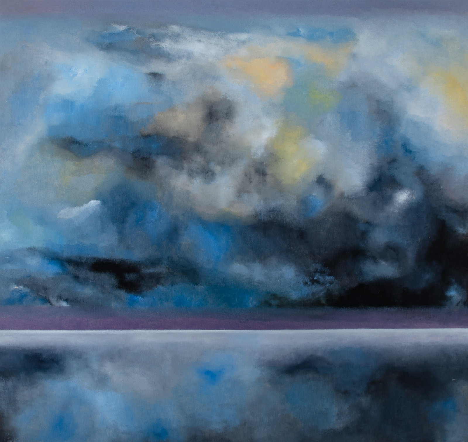 Julius Goldstein: American, 1918-2001 Sky Band #7 - Blue, Gray, Black, 1965 Oil on canvas 62 x 66 inches (157.5 x 167.6 cm) Provenance: (with) Babcock Galleries, New York (Framed 63 x 67 inches)