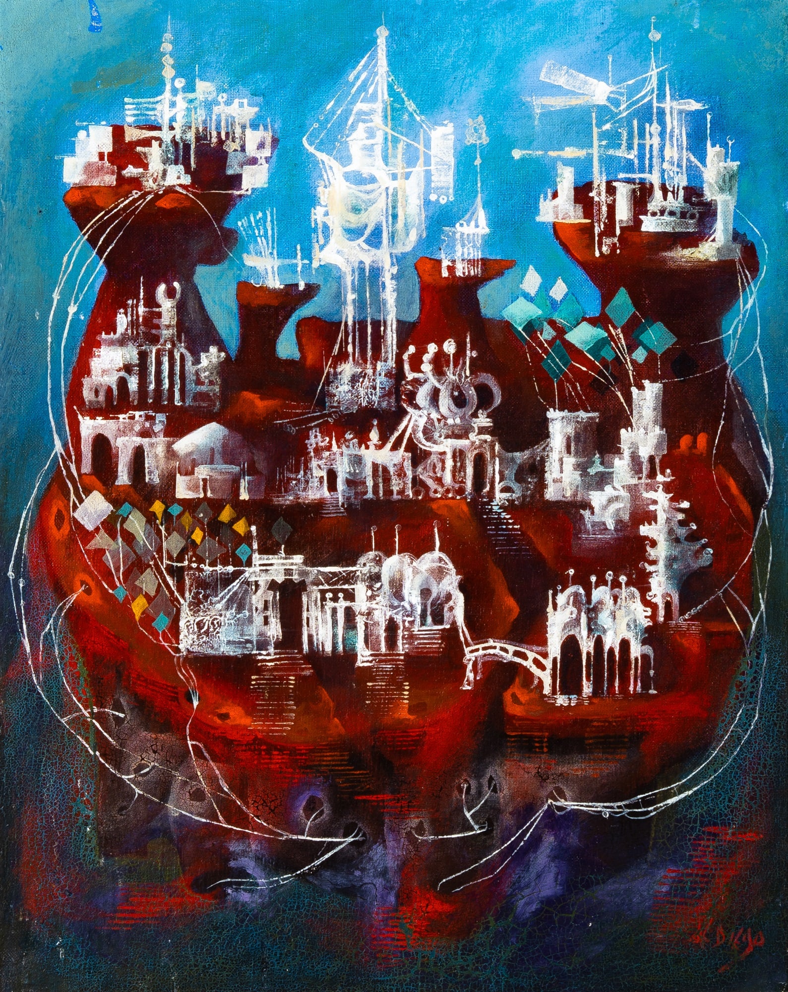 Julio De Diego: Spanish/American, 1900-1979 Portentous City Signed Diego (lr) Oil on canvasboard 20 x 16 inches (50.8 x 40.6 cm) (Framed 27 3/4 x 23 3/4 inches)