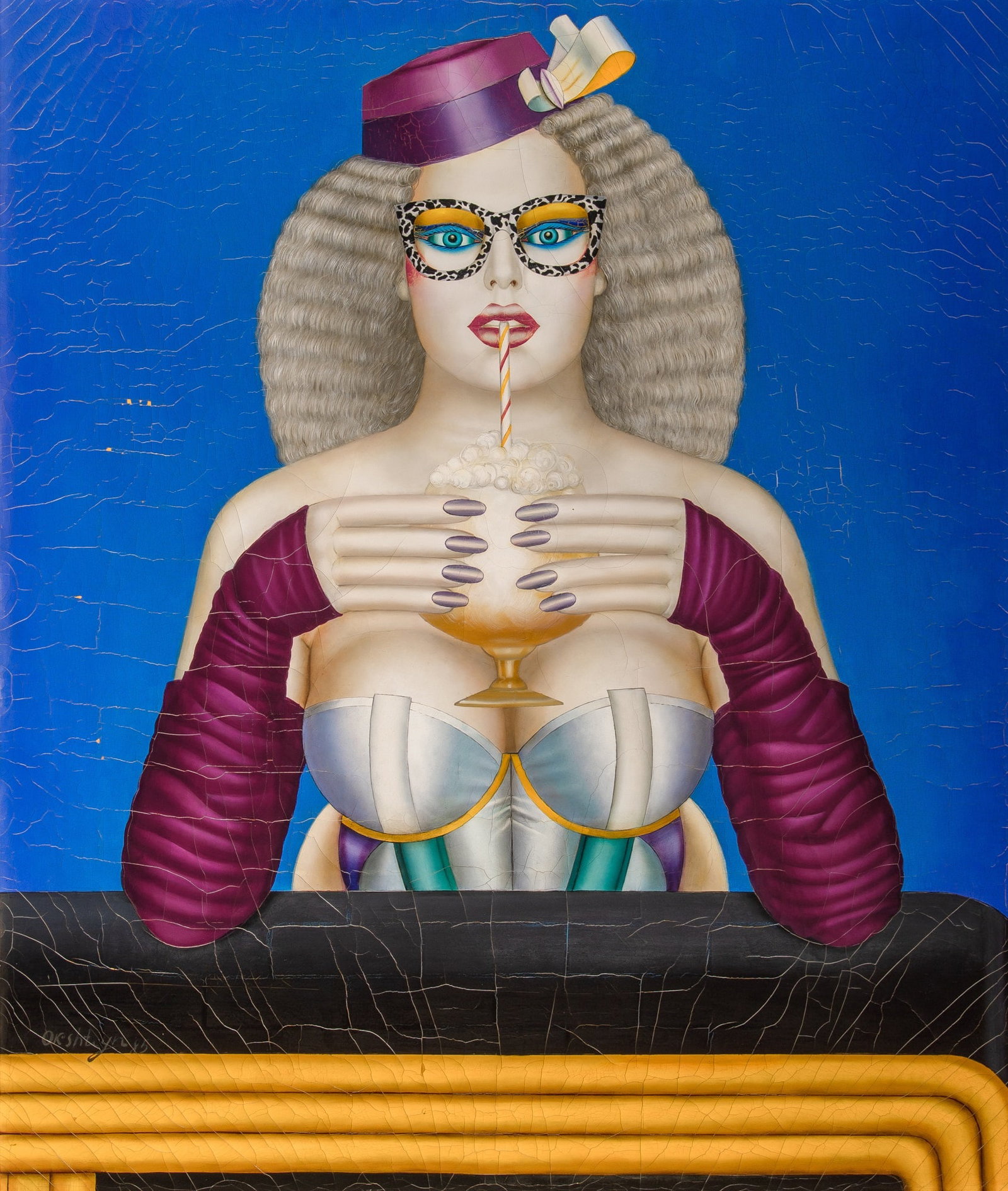 Shimon Okshteyn: Ukrainian/American, 1951-2020 Colada, 1985 Signed and dated Okshteyn 85 (ll); inscribed as titled, signed and dated Shimon Okshteyn 1985 on the reverse Oil on canvas 38 x 32 inches (96.5 x 81.3 cm)