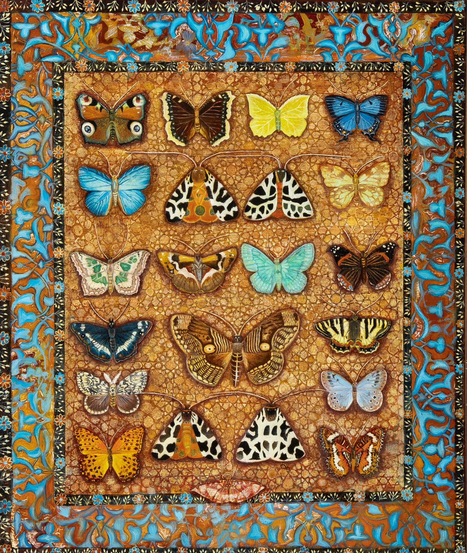 Sophie Grandval: French, b. 1936 Untitled (Butterflies) Signed SOPHIA GRANDVAL (ll) Oil on canvas, housed in an integral frame Overall 23 x 19 1/2 inches (58.4 x 49.5 cm)