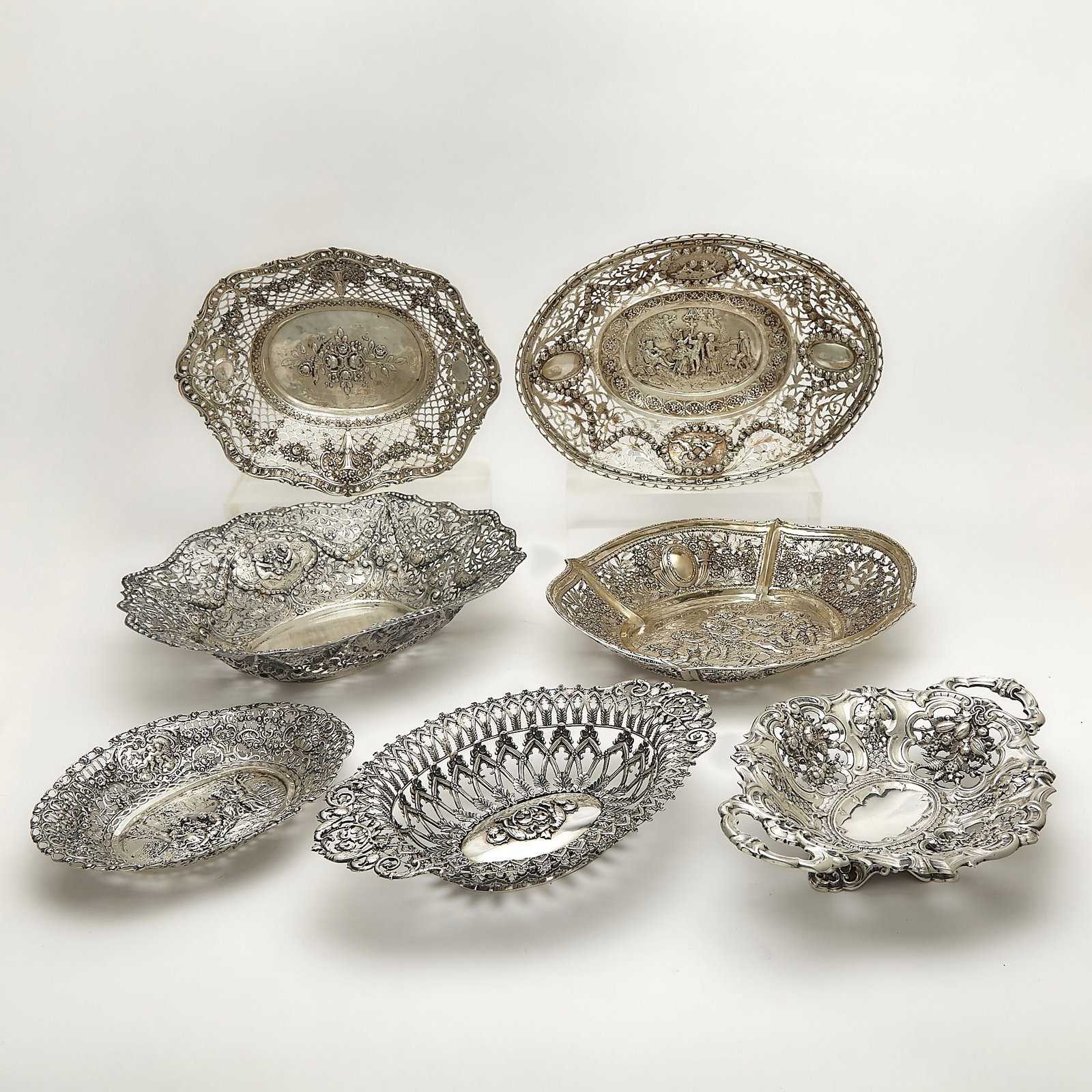 Group of Seven Continental Silver Pierced Bowls (1 of 7)