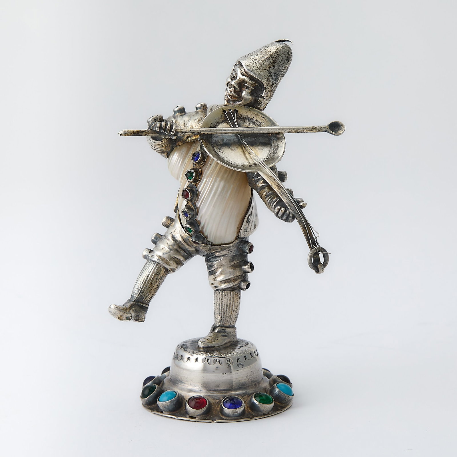 Continental Gem-Set Silver and Shell Figure of a Musician (1 of 6)