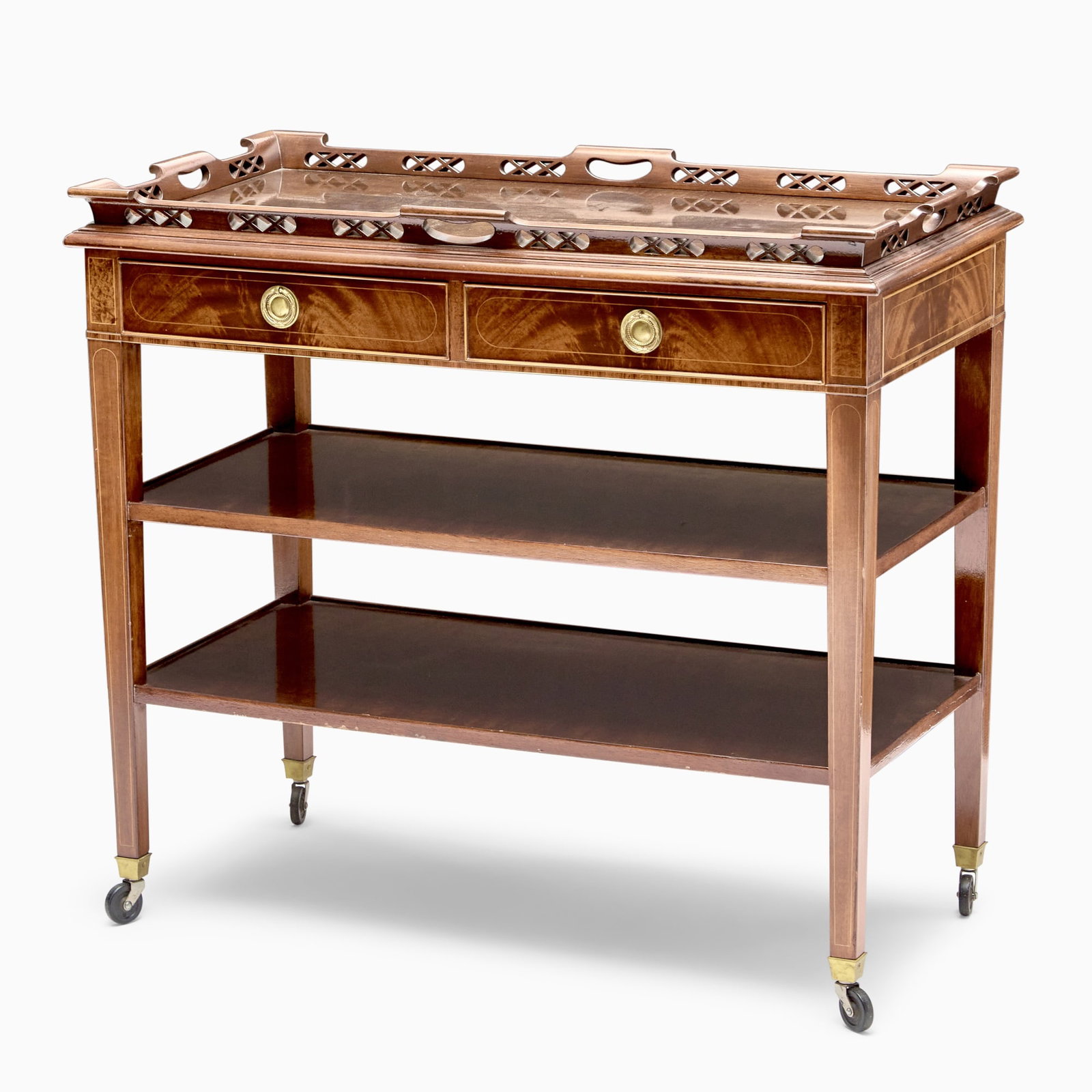 George III Style Inlaid Mahogany Tray-Top Server (1 of 4)