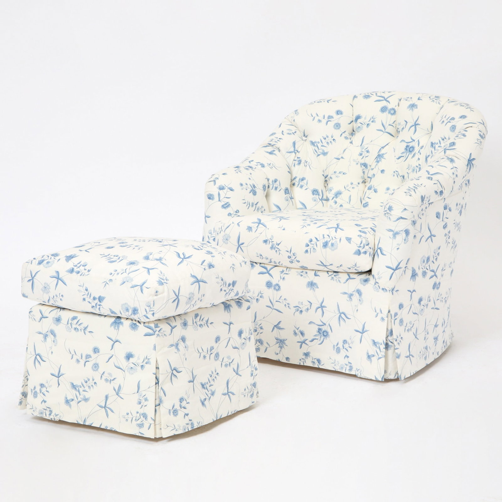 Flower Linen Upholstered Swivel Club Chair and Ottoman (1 of 6)