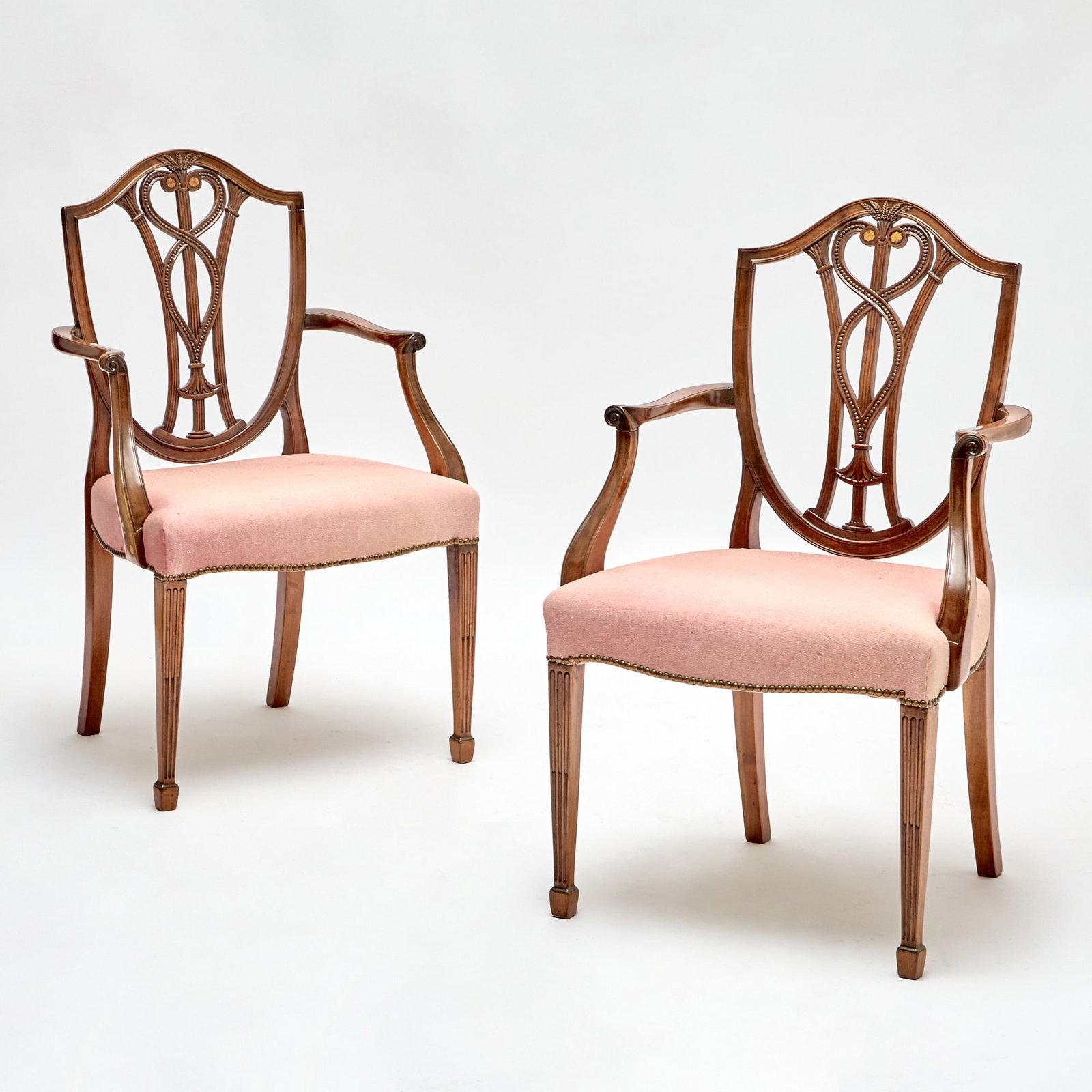 Pair of George III Style Mahogany Upholstered Armchairs (1 of 5)