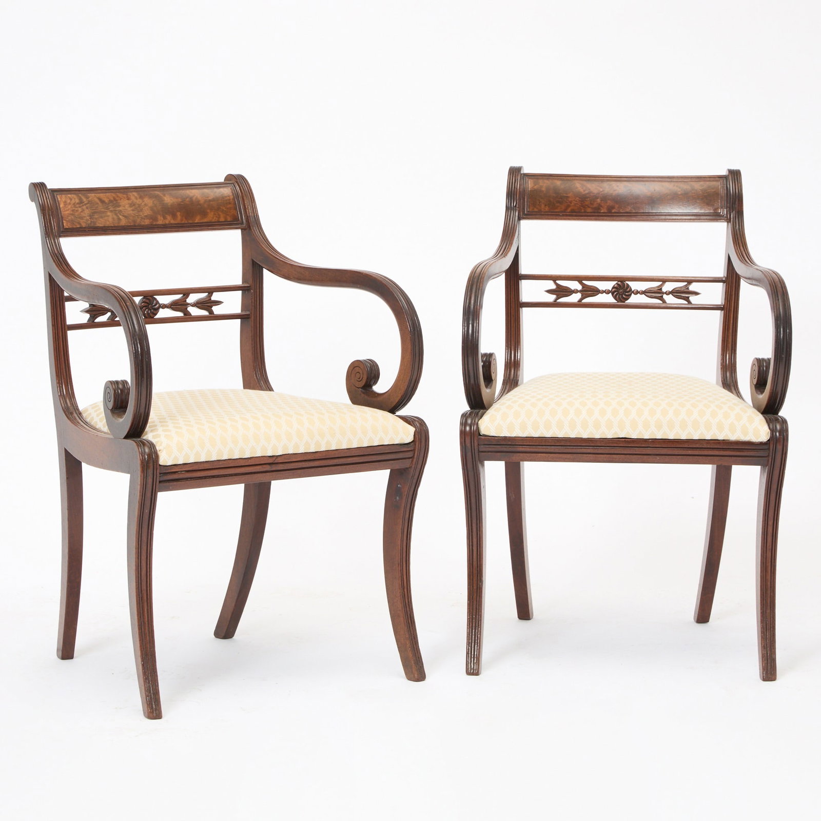 Pair of Regency Style Upholstered Mahogany Open Armchairs (1 of 4)