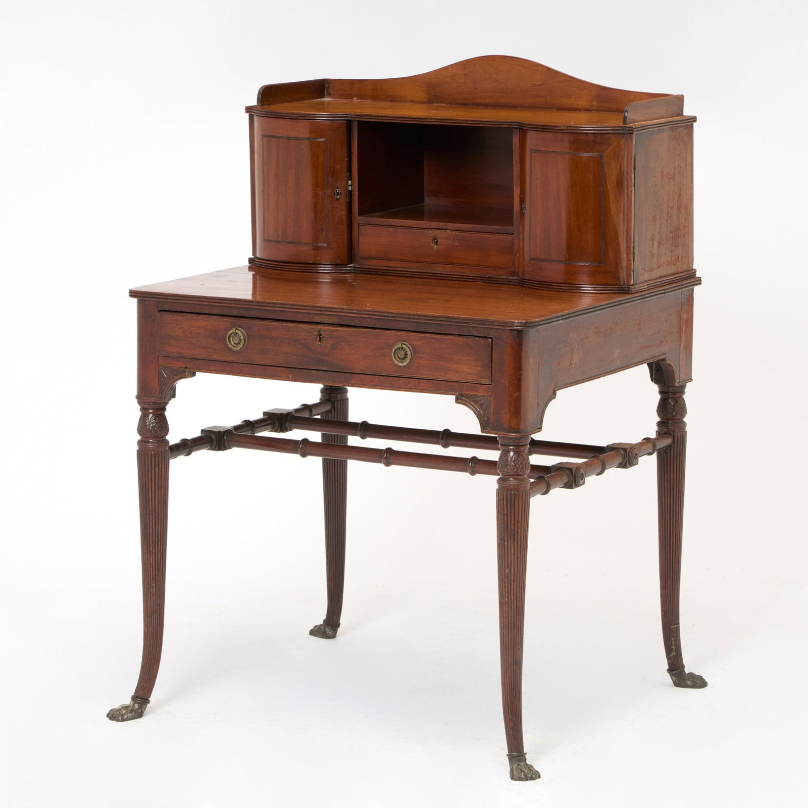 William IV Mahogany Ladies Desk: Circa 1830 Height 46 inches, width 36 inches, depth 24 inches. scratched finish, interior drawers missing handles, one drawer loose