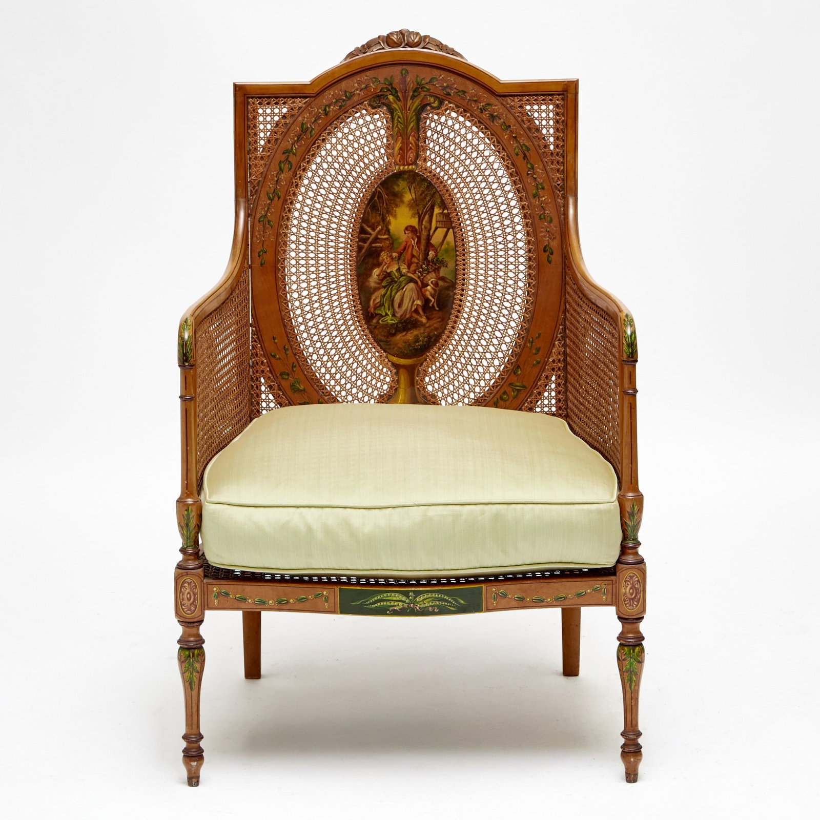 Edwardian Painted and Caned Library Armchair (1 of 6)