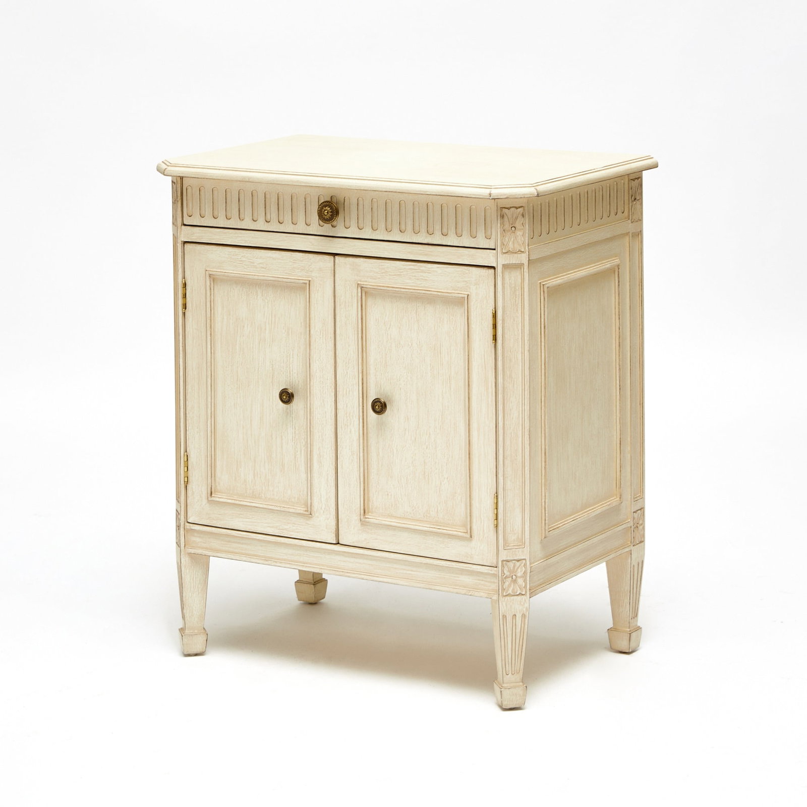 Neoclassical Style White Painted Wood Two-Door Bedside Cabinet (1 of 4)