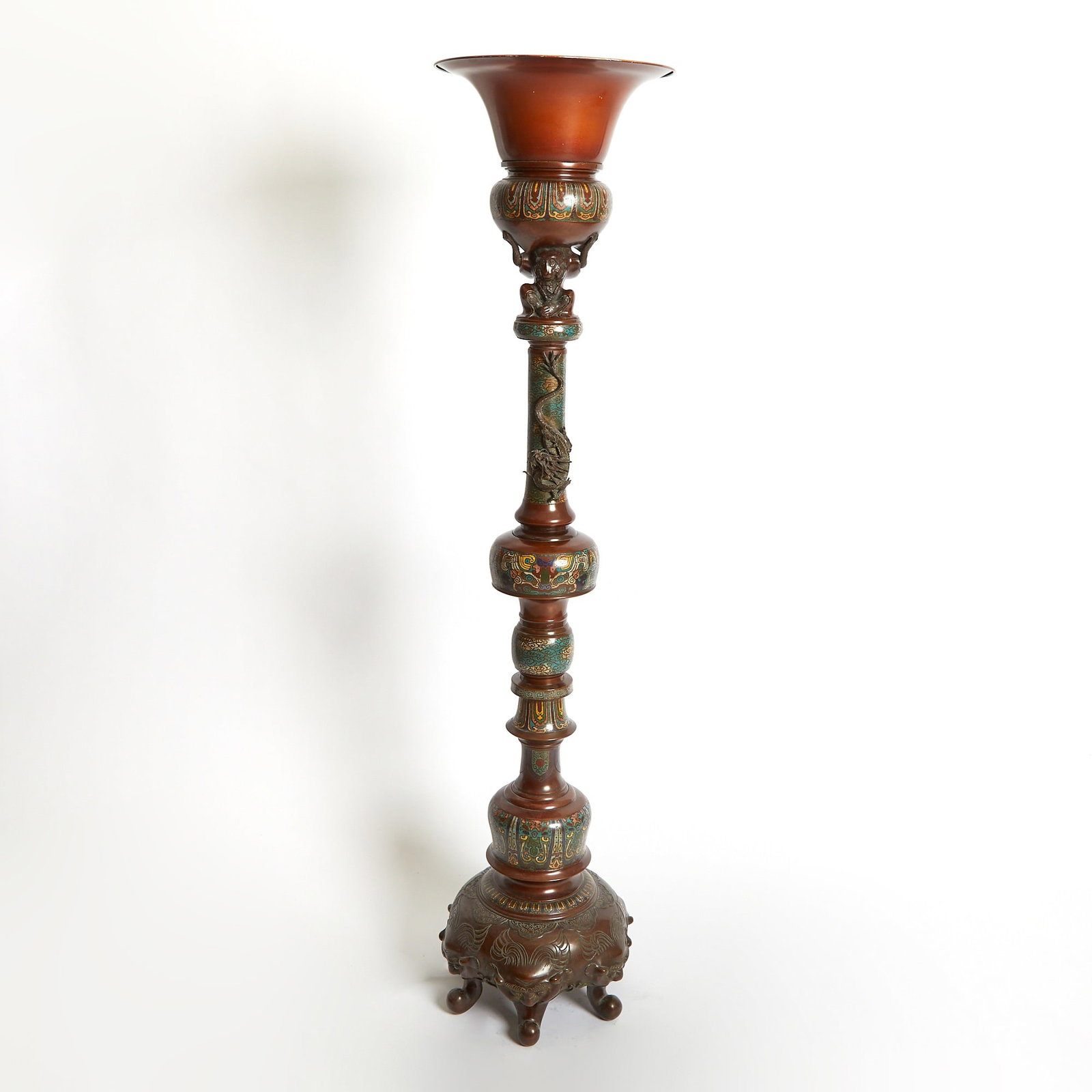 Japanese Champlevé Enameled Bronze Floor Lamp (1 of 6)