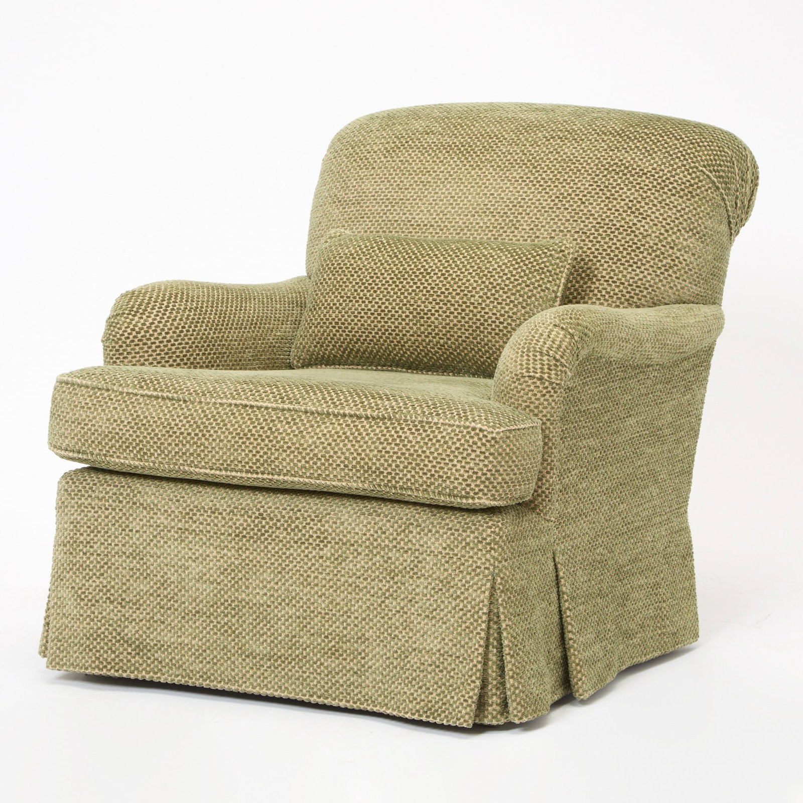 Upholstered Club Chair: Late 20th century Height 33 inches, width 32 1/2 inches, depth 39 1/2 inches.