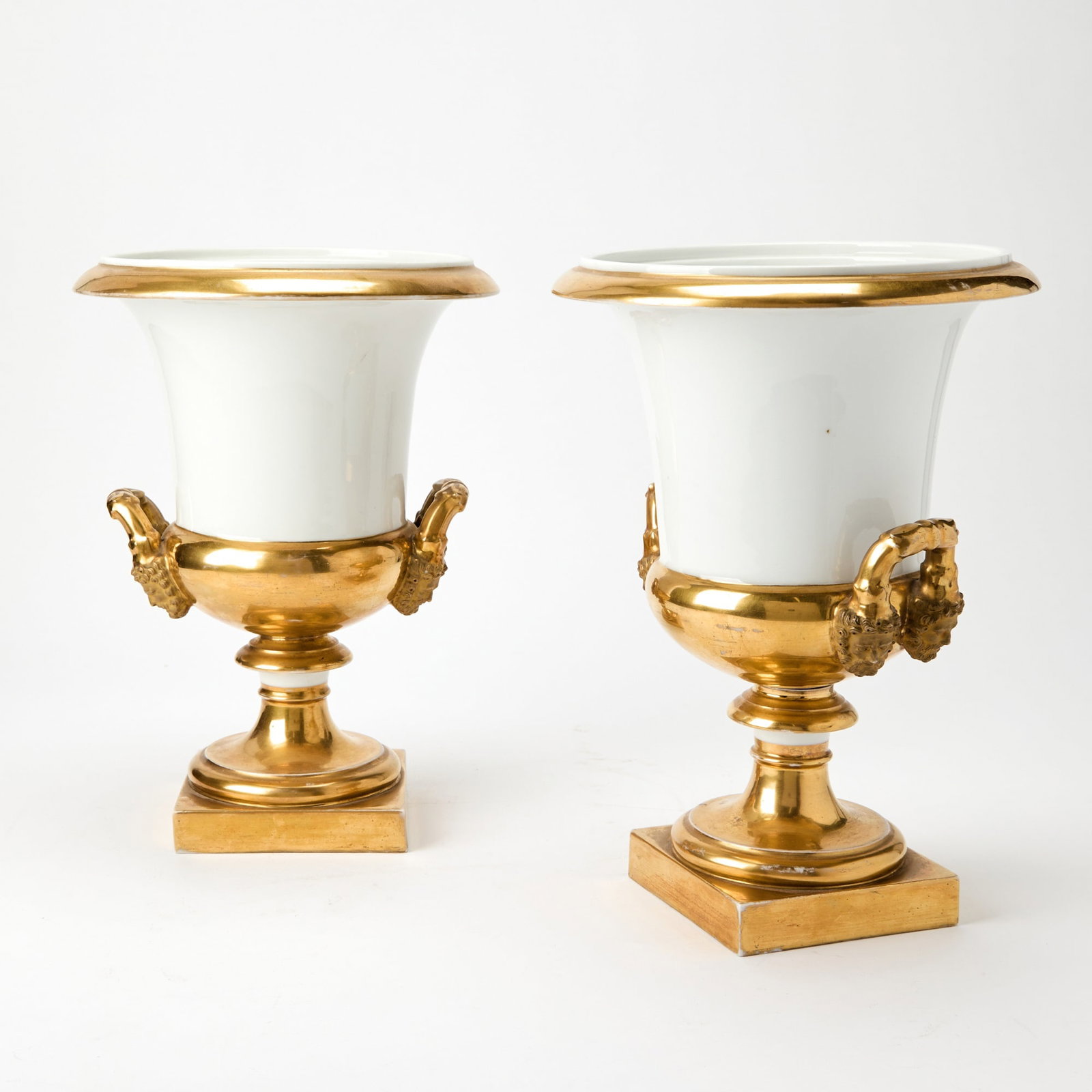 Pair of Continental Gilt Decorated Porcelain Two-Handled Footed Urns (1 of 5)