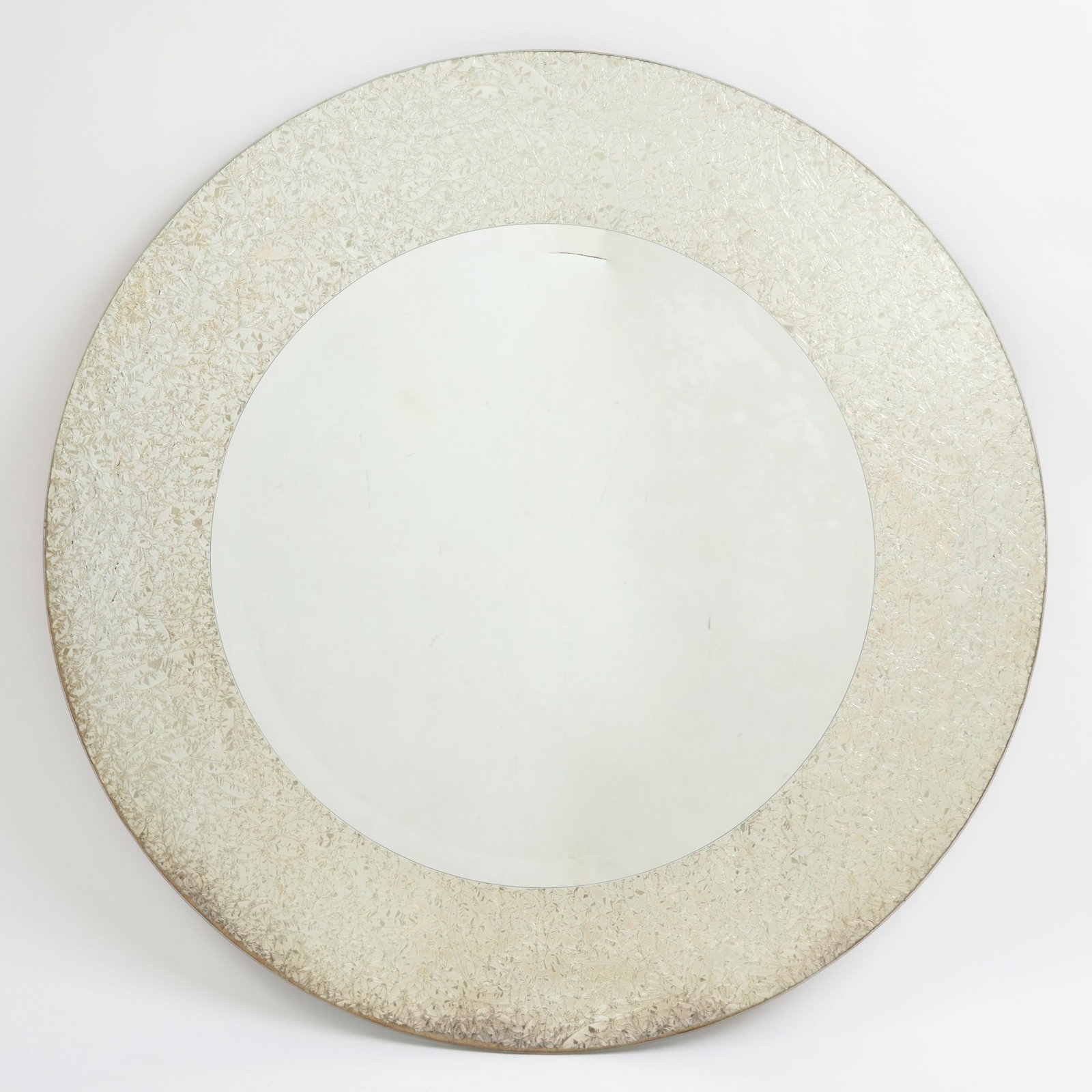 Modern Engraved Circular Mirror: Diameter 36 inches.