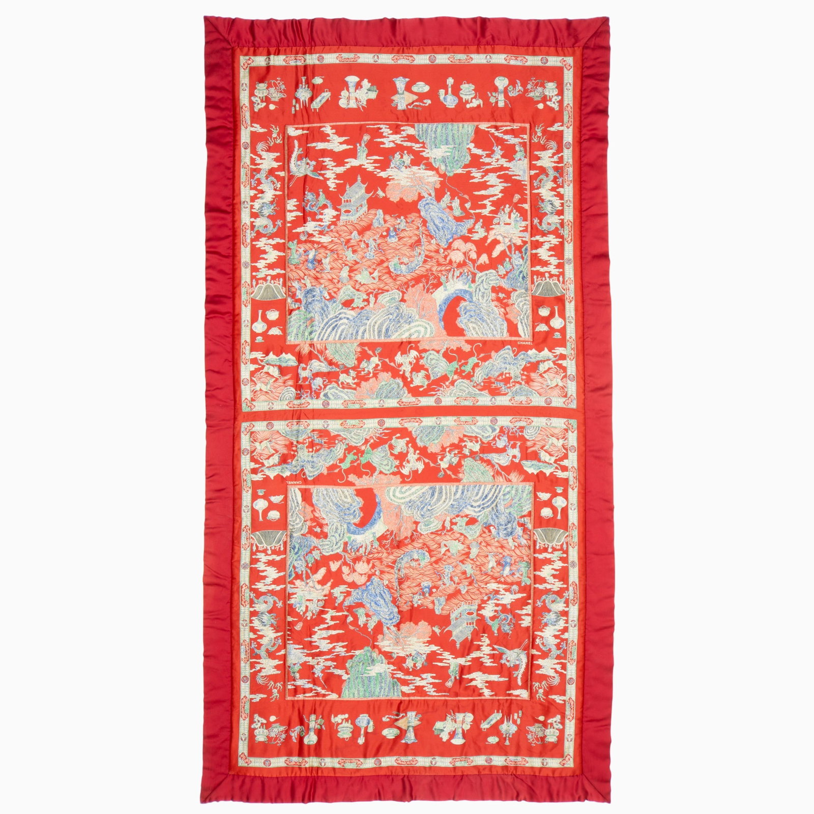 Chanel Chinoiserie Decorated Blanket: Modern 65% silk, 35% wool width 102 inches, depth 54 inches