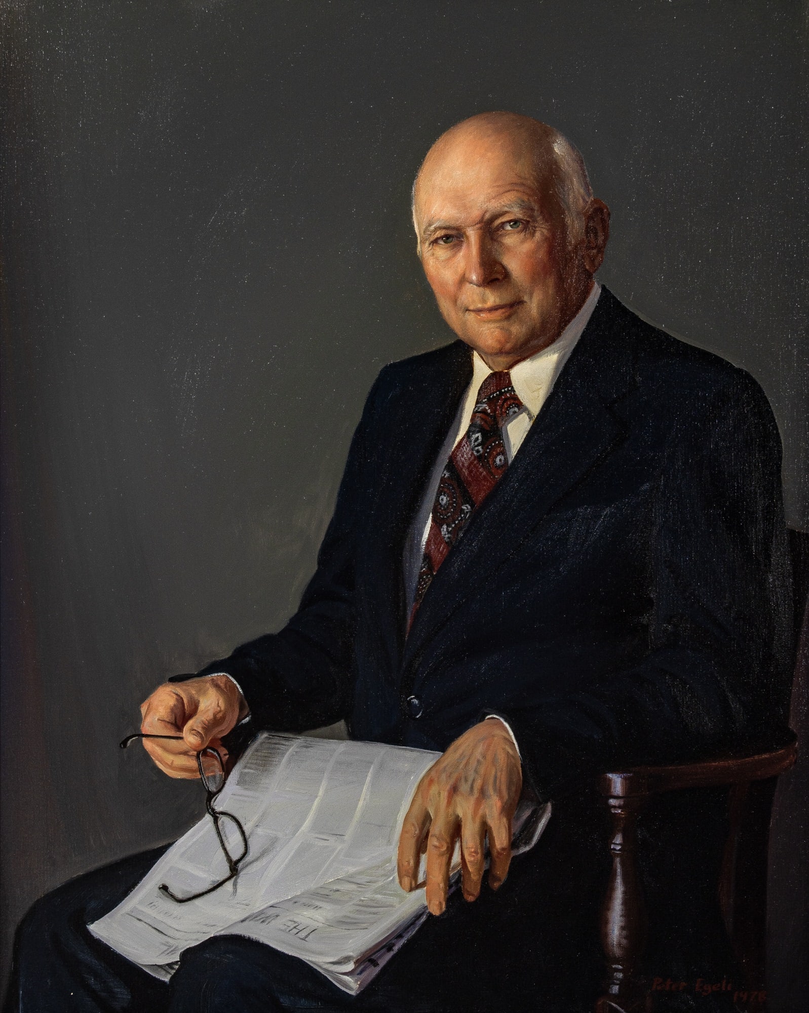 Peter Eglie: American, b. 1934 Portrait of a Gentleman, 1978 Signed Peter Eglie and dated 1978 (lr) Oil on canvas 40 x 32 inches (101.6 x 81.3 cm) (Framed 45 3/4 x 37 3/4 inches) In fine condition