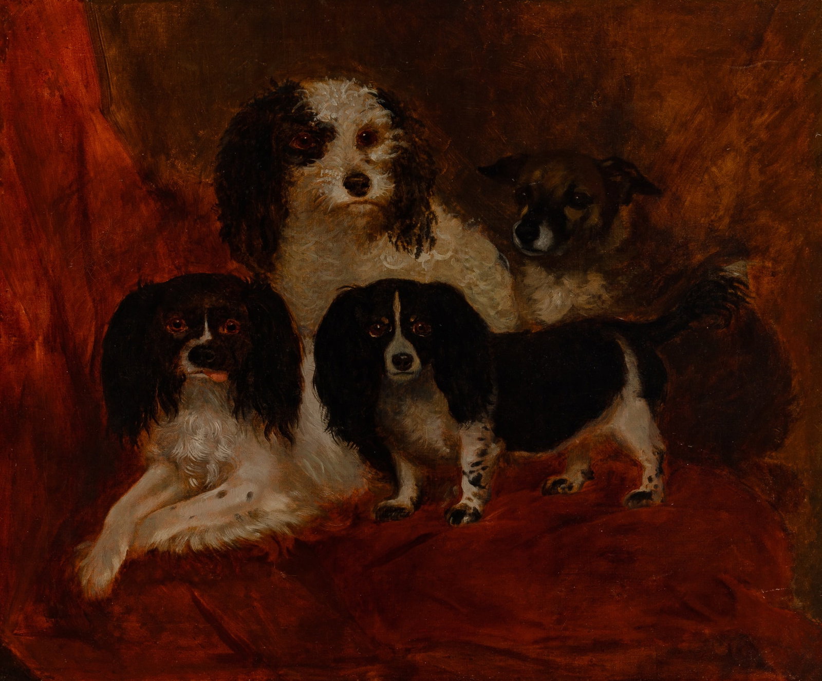 English School: 19th Century Four Friends Oil on canvas 24 7/8 x 30 inches (63.2 x 76.2 cm) Provenance: Sale, Doyle New York, February 9, 1999, lot 73 (Frame 30 1/2 x 35 1/2 x 1 3/4 inches)