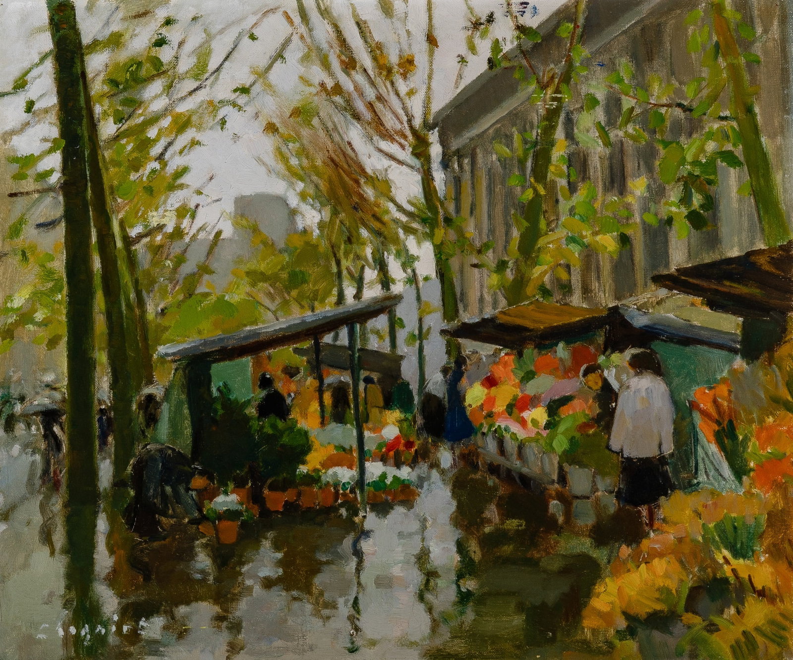Afred Chagniot: French, 1905-1991 Flower Market Signed Chagniot (ll) Oil on canvas 18 x 21 5/8 inches (45.7 x 54.9 cm) (Frame 29 x 25 3/4 inches)