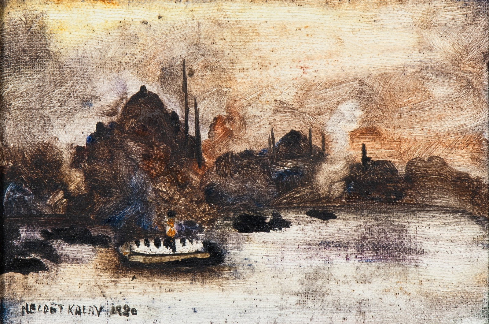 Necdet Kalay: Turkish, 1932-1986 Untitled (Istanbul), 1980 Signed and dated Necdet Kalay 1980 (ll) Oil on panel 7 1/4 x 11 1/8 inches (18.4 x 28.3cm) (Framed 14 3/4 x 18 1/2 inches) Proceeds from this auction will