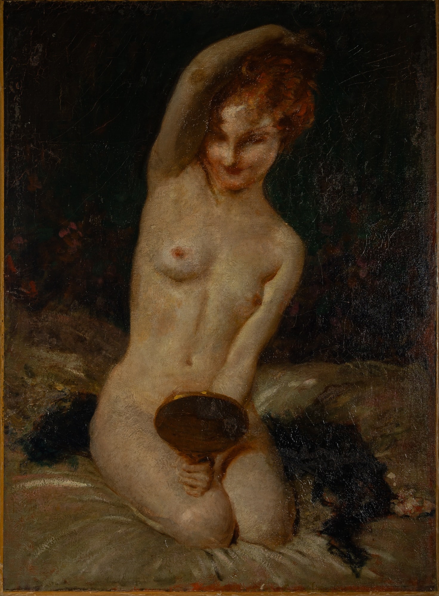 Leopold Schmutzler: German, 1864-1941 A Divine Reflection Signed L. Schmutzler (ur) Oil on canvas 45 3/8 x 32 3/4 inches (115.3 x 93.3 cm) Unframed Provenance: Sale, Christie's London, June 16, 2004, lot 238