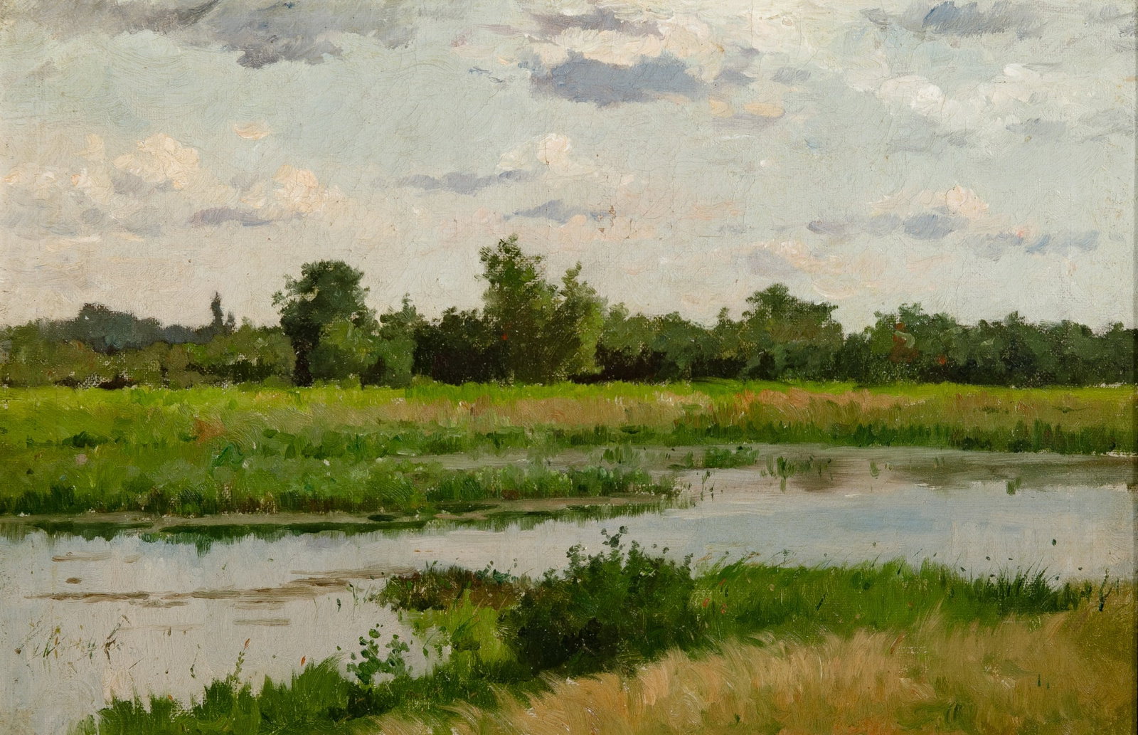 Late 19th/Early 20th Century School: Summer Landscape Oil on canvas 12 x 18 inches (30.5 x 45.7 cm) (Frame 17 3/8x 23 1/2 inches) A few small losses in the sky