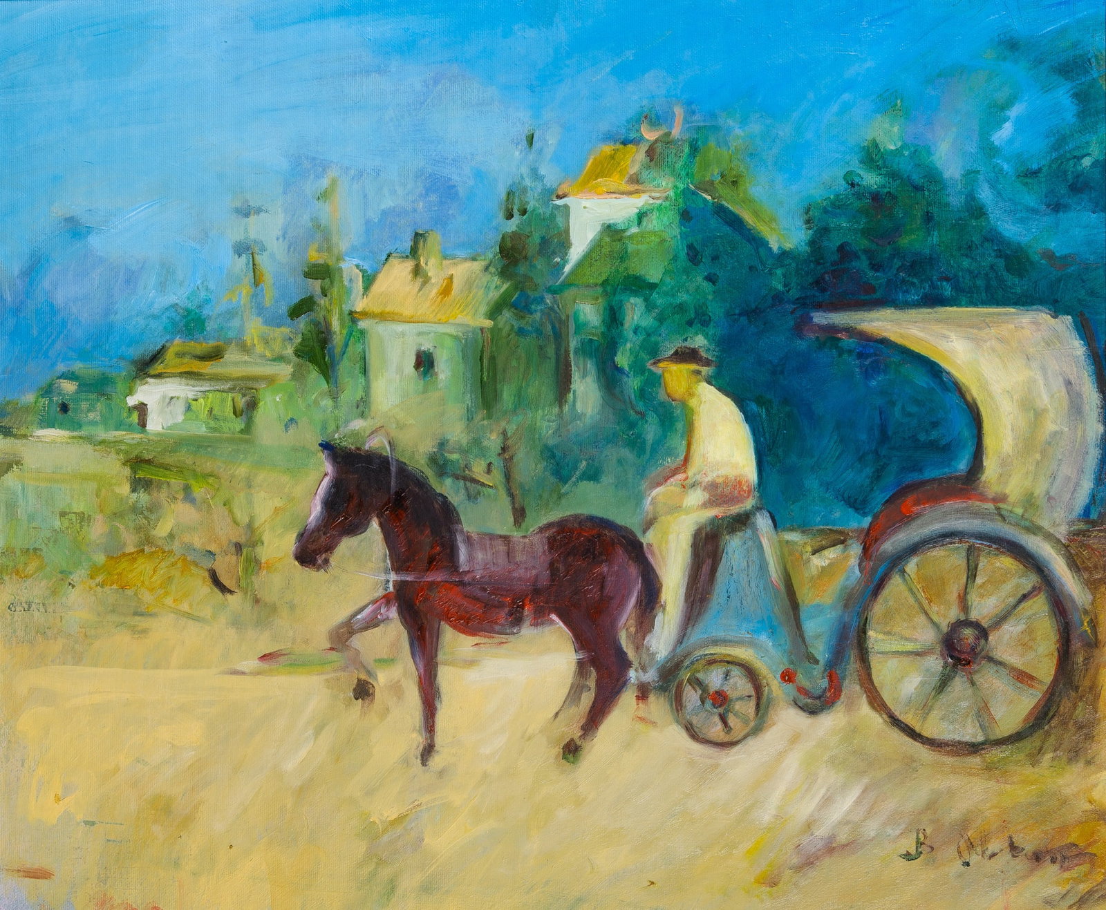Bahattin Odabasi: Turkish, b. 1947 Untitled (Fayton - Horse Carriage) Signed B. Odabasi (lr) Oil on canvas 17 1/2 x 21 inches (44.5 x 53.4 cm) (Framed 21 1/2 x 25 inches) Proceeds from this auction will support the