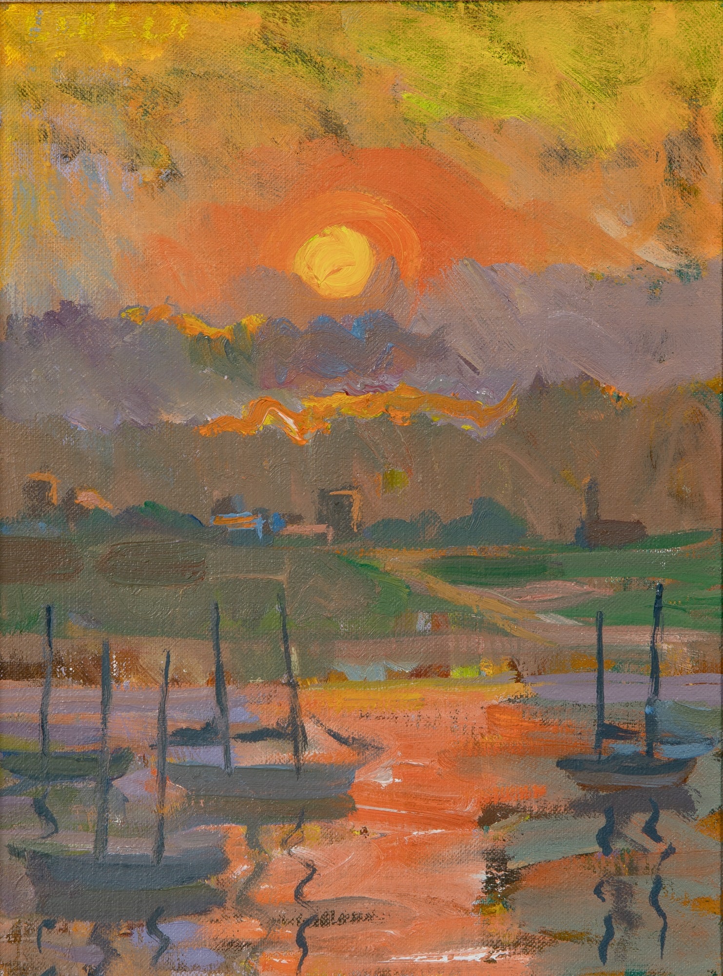 Joe (Joseph Leon) Lasker: American, 1919-2015 Sunset Oil on canvas 12 x 9 1/4 inches (30.5 x 23.5 cm) Provenance: Kraushaar Galleries, New York