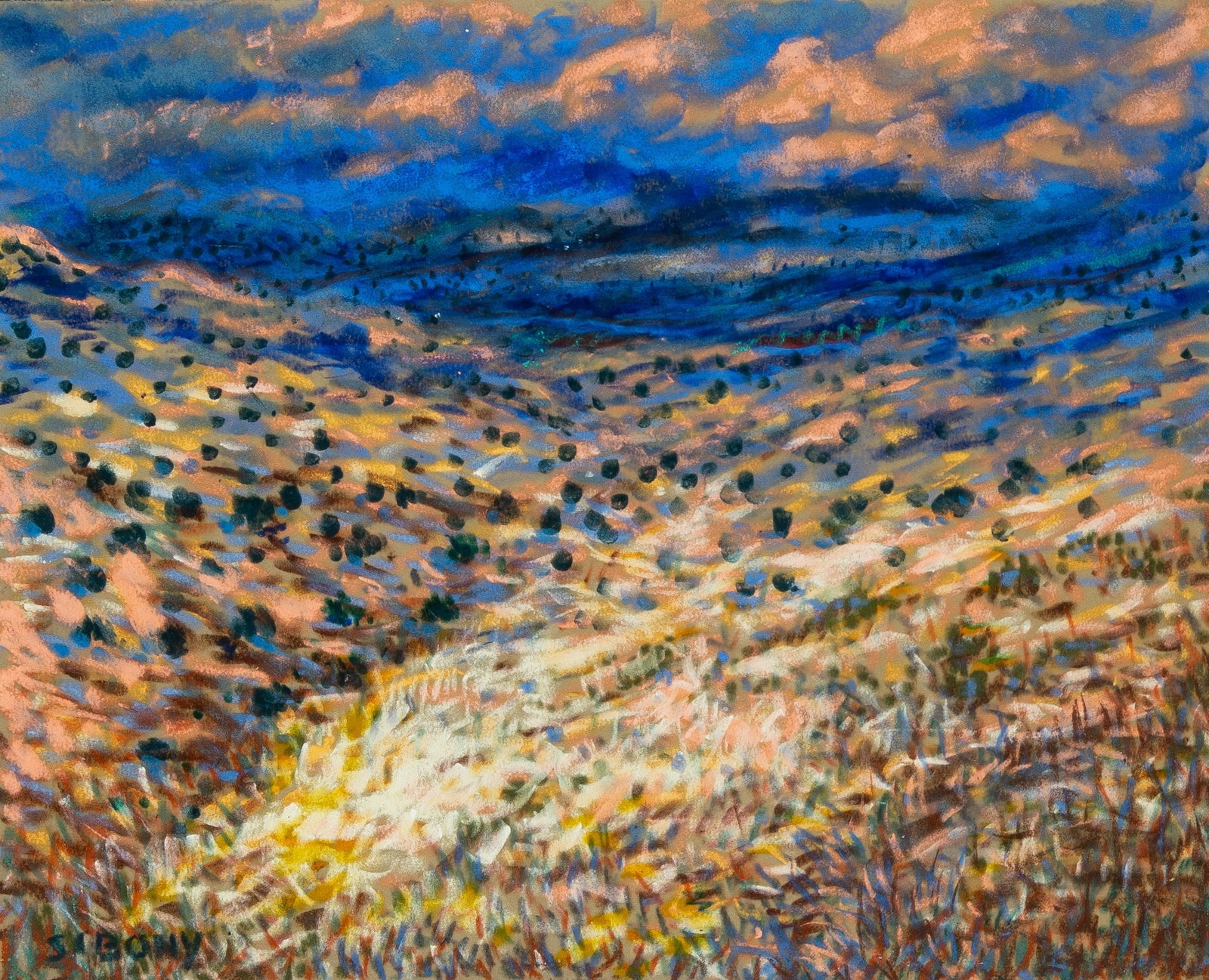Julian Sibony: American, 20th-21st Century Landscape Signed SIBONY (ll) Pastel on paper 12 7/8 x 15 7/8 inches (32.7 x 40.3 cm) (Framed 21 1/2 x 24 1/2 inches)