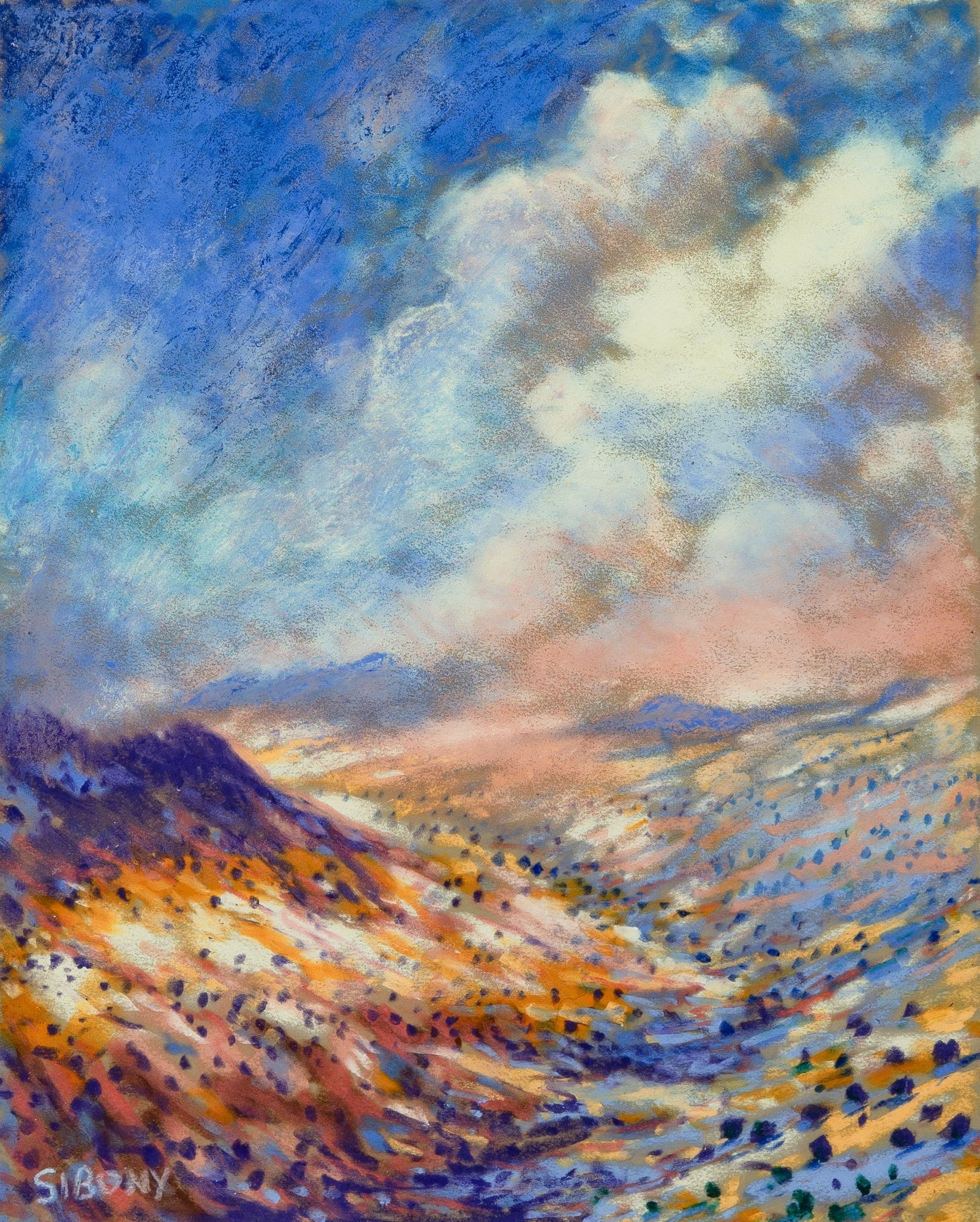 Julian Sibony: American, 20th-21st Century Western Landscape Signed SIBONY (ll) Pastel on paper 15 3/4 x 12 3/4 inches (40 x 32.4 cm) Provenance: Sale, Doyle New York, New York, October 6, 2014, lot 57 (Frame 23