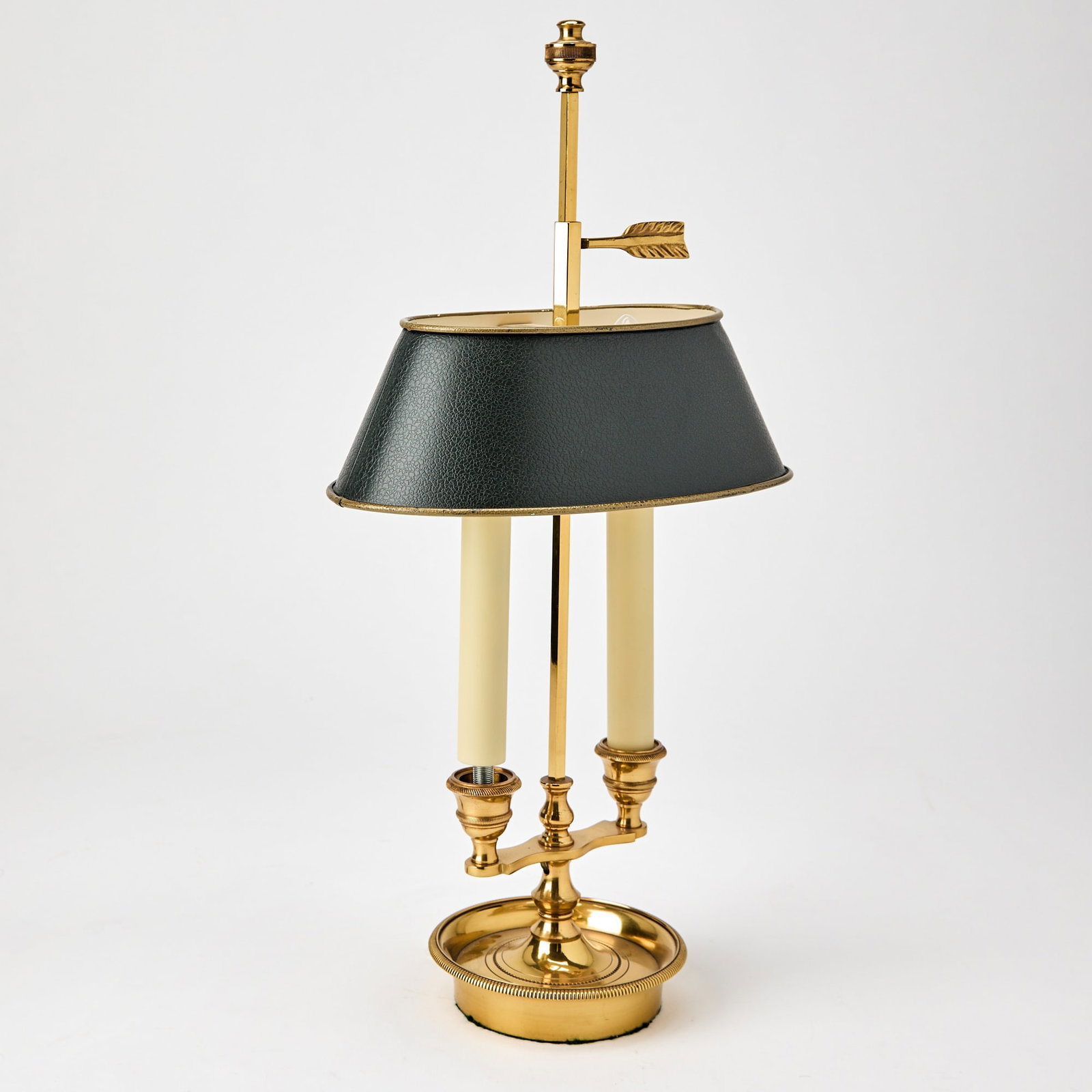 Brass and Tole Two-Light Bouilotte Lamp: Modern Height 18 inches.