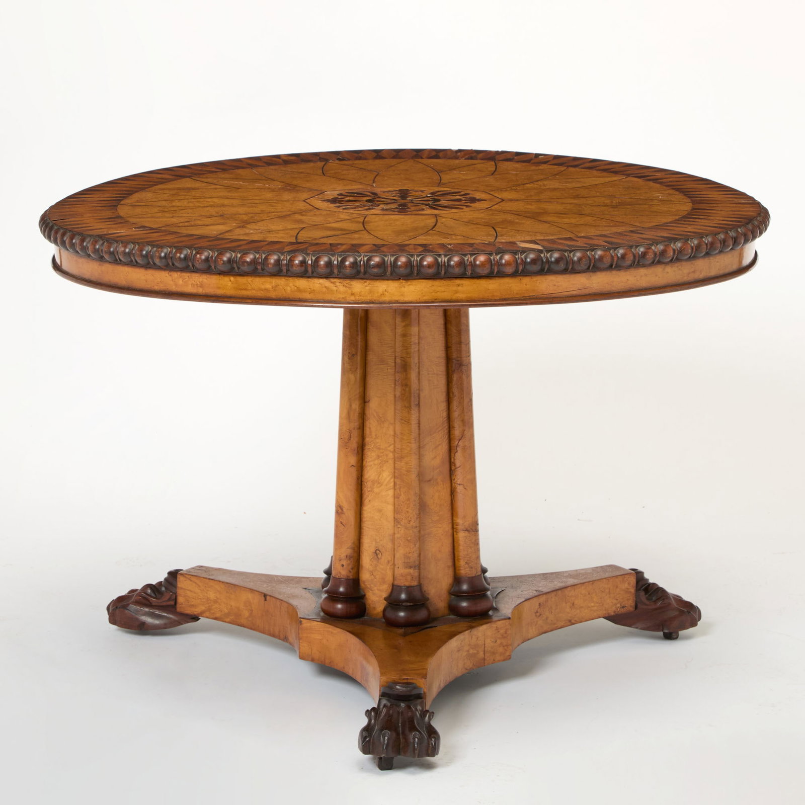 William IV Bird's Eye Maple, Burr Maple, Rosewood, and Satinwood Marquetry Center Table (1 of 4)