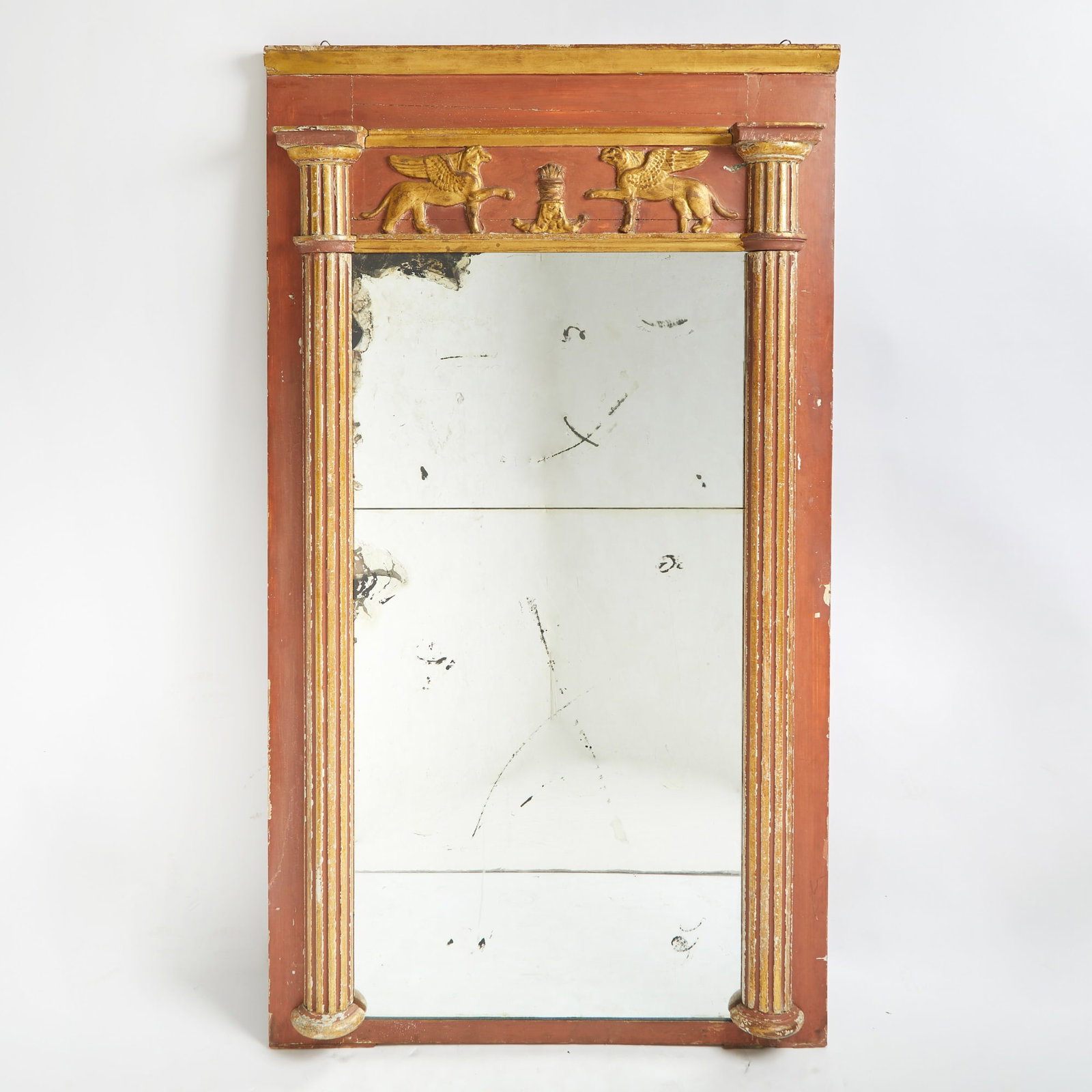 Continental Neoclassical Parcel Gilt and Red Painted Mirror (1 of 3)
