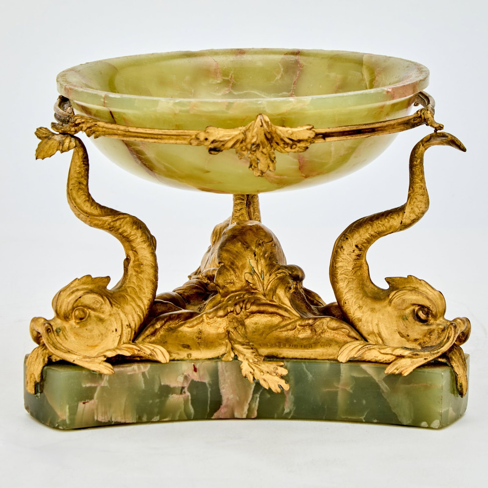 Barbedienne Gilt-Bronze Mounted Onyx Bowl: Stamped Barbedienne Height 5 1/4 inches, diameter 7 1/2 inches.