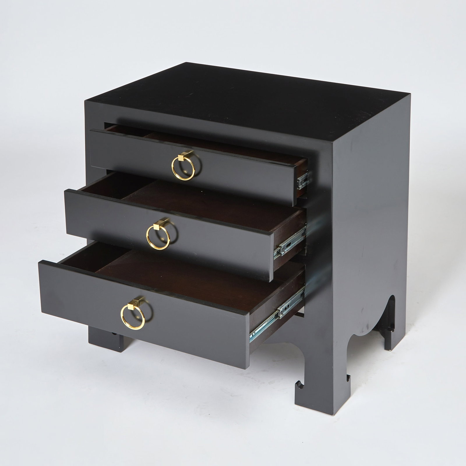 Black Lacquered Three Drawer Bedside Table - 2