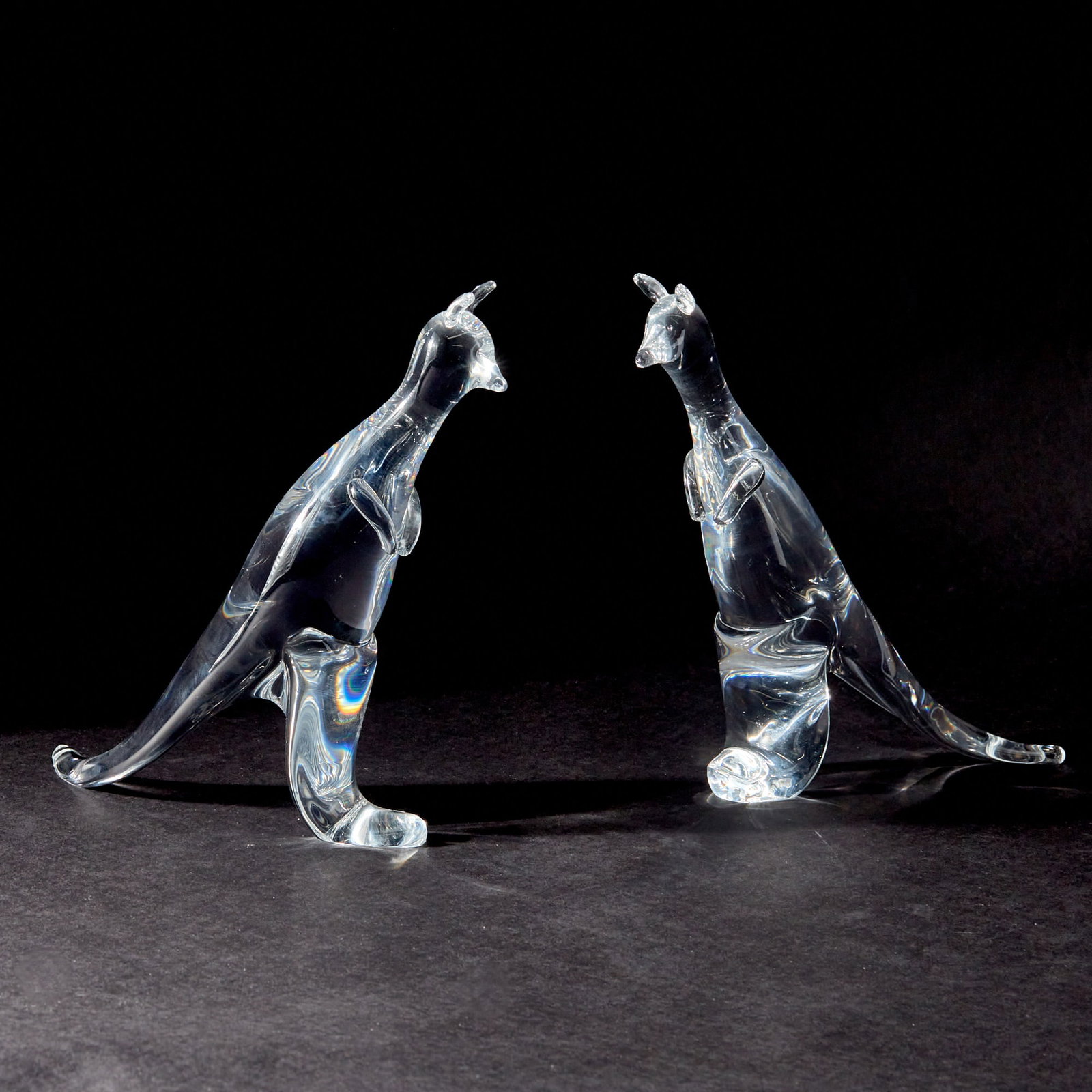 Pair of Steuben Glass Kangaroos: Height 10 1/2 inches.