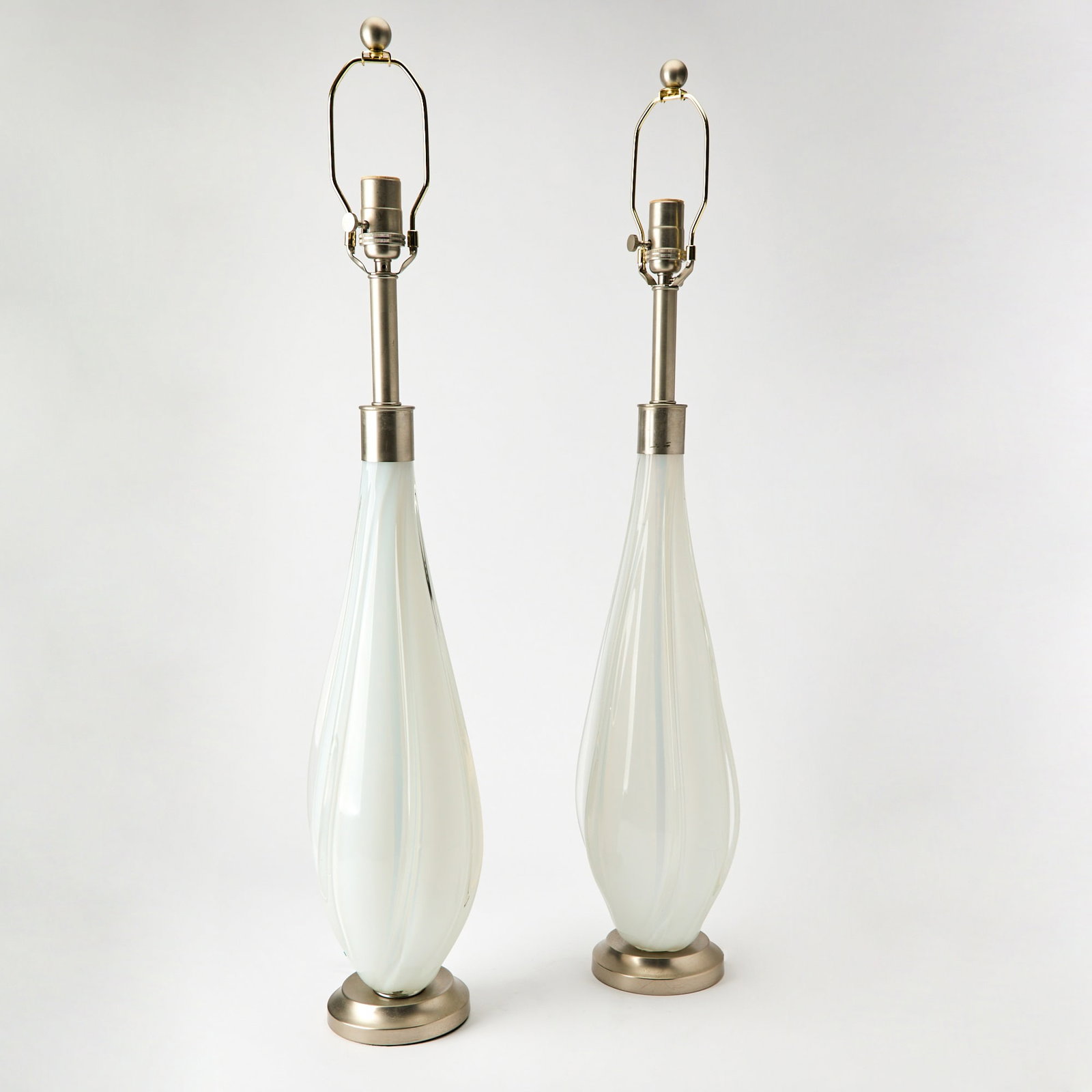 Pair of Murano Glass Lamps: Height 19 inches, height overall 33 1/2 inches.