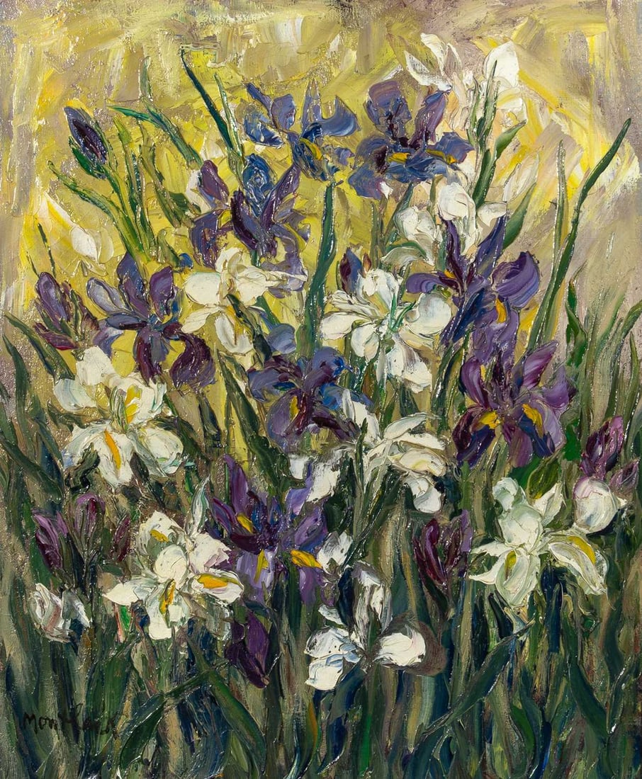 Edith Montlack: American, 1914-2003 A Field of Irises Signed Montlack (ll) Oil on canvas 24 x 20 inches (61 x 50.8 cm) Provenance: Alex Cooper, Towson, MD, Sep. 13, 2009, lot 515 <