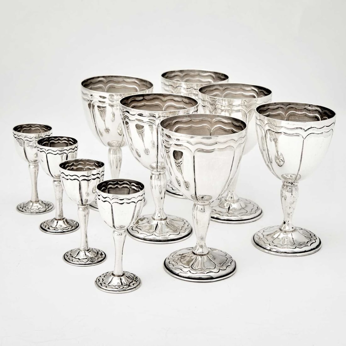 Six Mexican Sterling Silver Goblets and Four Cordials (1 of 5)