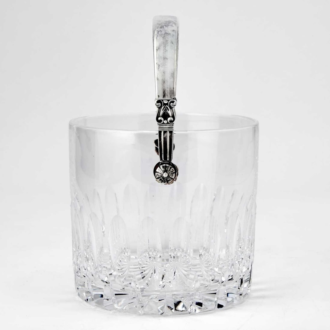 Georg Jensen Sterling Silver and Glass "Acorn" Pattern Ice Bucket: Late 20th century Height over handle 7 1/4 inches, height of pail only 4 3/4 inches.