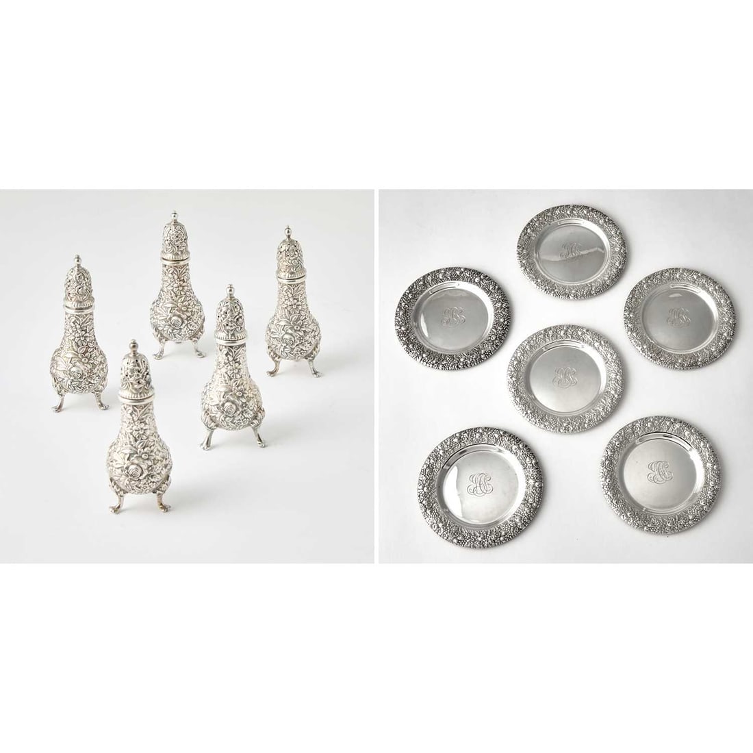 Set of Six American Sterling Silver Bread Plates and Five Casters (1 of 5)