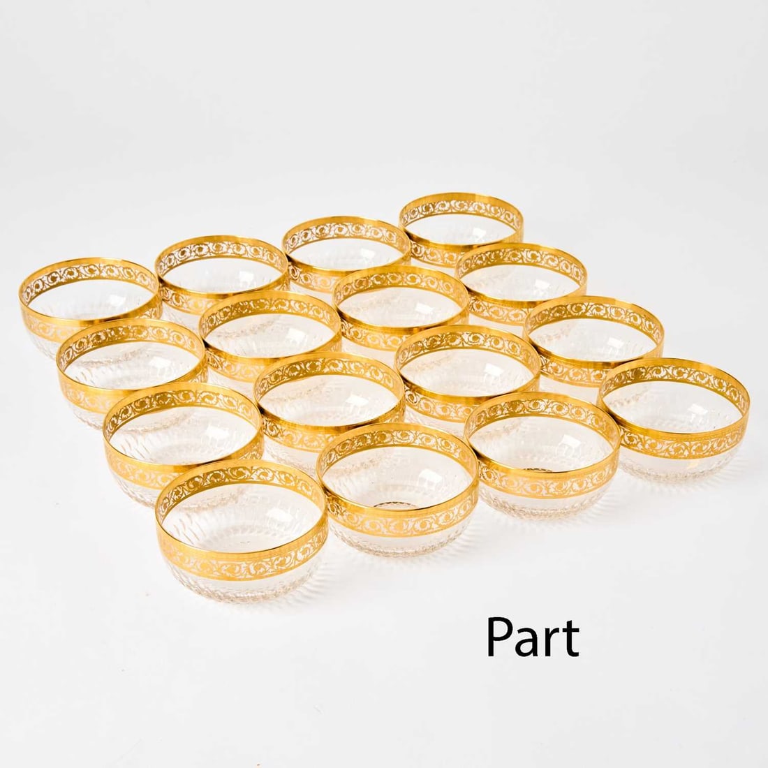 Set of Eighteen Saint-Louis Gilt-Decorated Blown Glass "Thistle" Pattern Small Fruit Dessert Bowls (1 of 3)