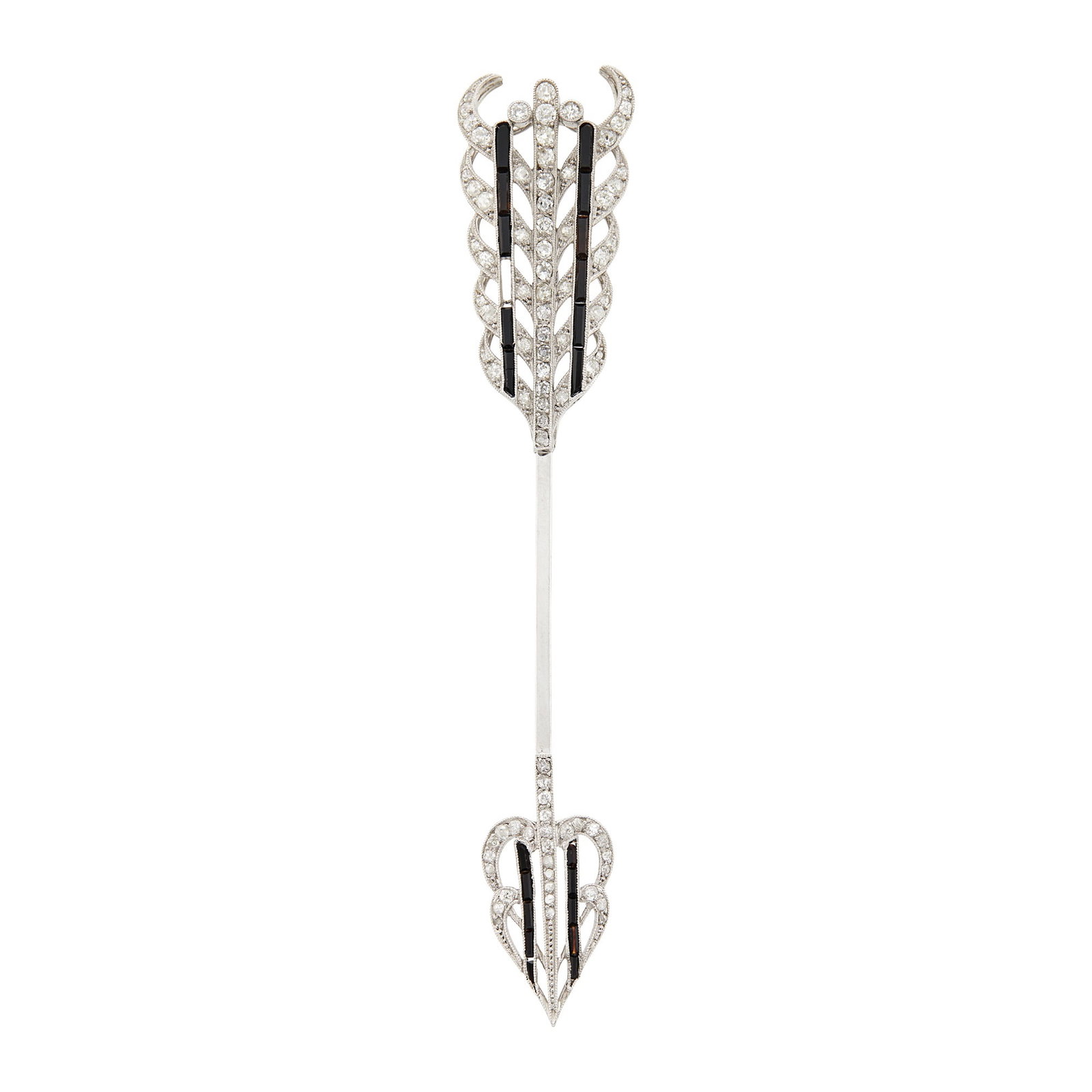 Platinum, Diamond and Black Onyx Feather Jabot, France (1 of 2)