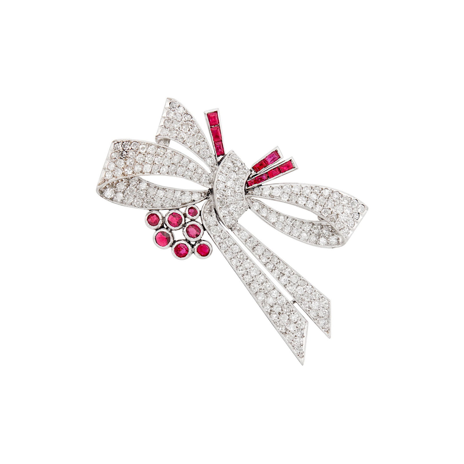 Platinum, Diamond and Ruby Bow Brooch (1 of 1)