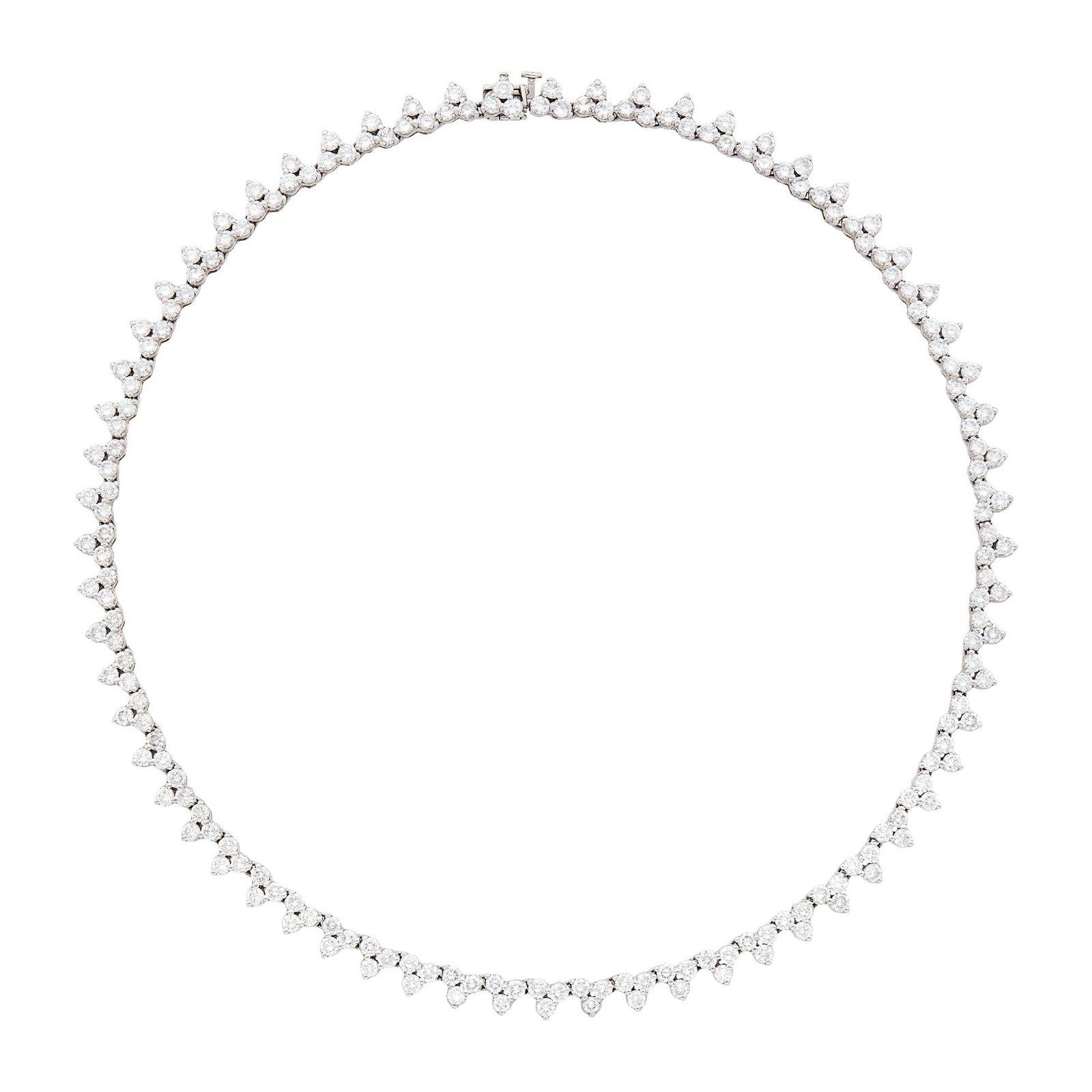 Platinum and Diamond Necklace: 192 round diamonds ap. 16.65 cts., ap. 32.5 dws. Length 16 1/2 inches. Diamonds: H-I-VS. Width 1/4 inch.