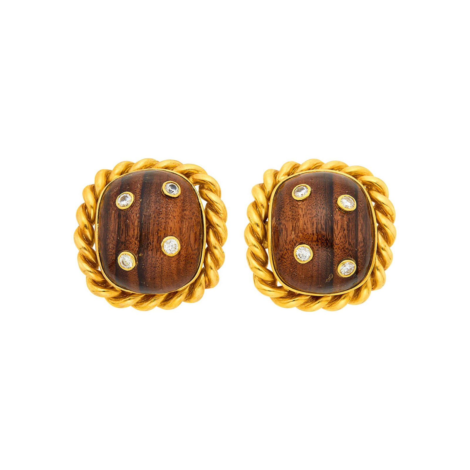Sabbadini Pair of Gold, Wood and Diamond Earclips (1 of 1)