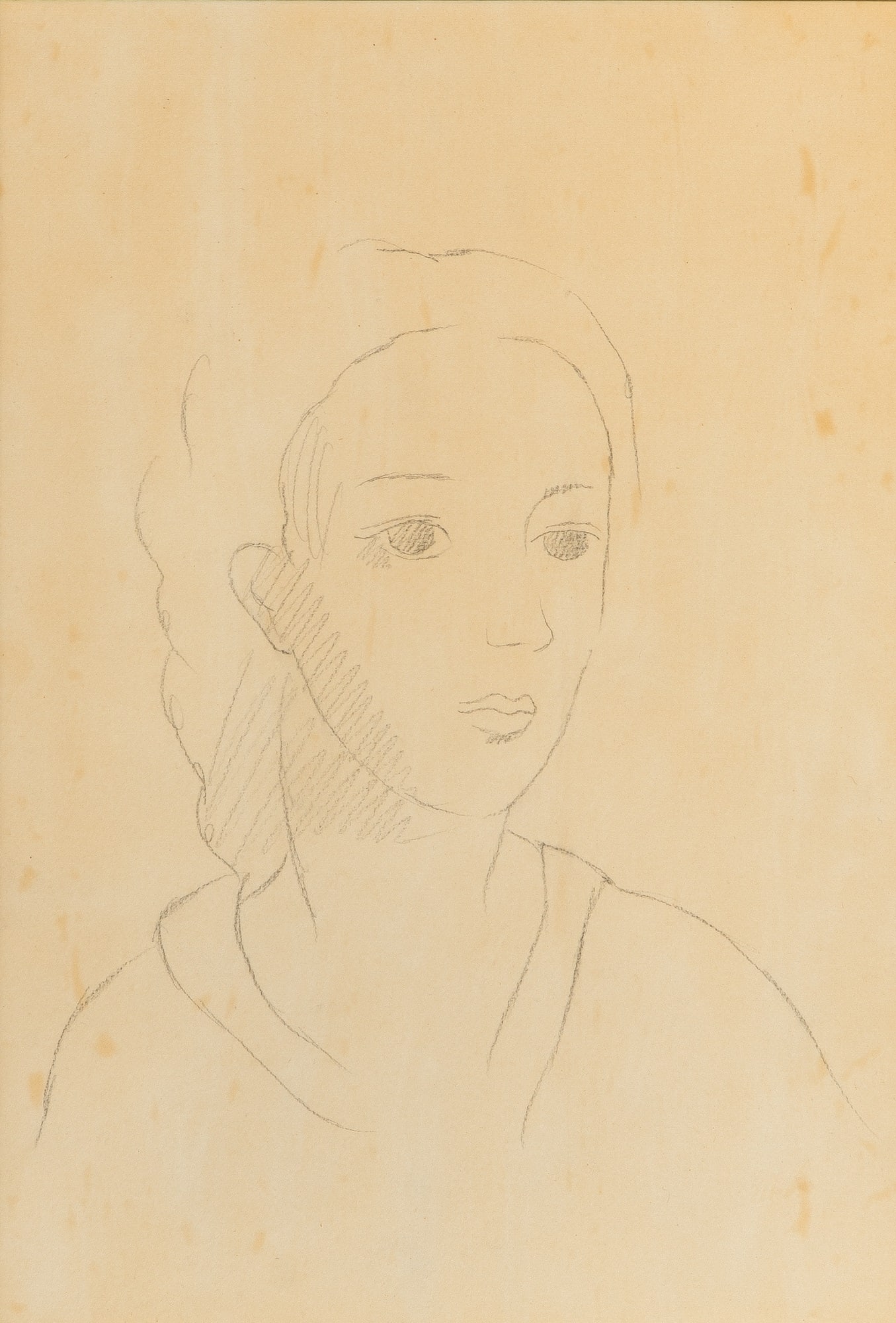 Marie Laurencin: French, 1883-1956 Portrait de Femme Faint remnants of stamped initials ML (lr); inscribed AB 12 (ul) and 62 1 (ur) Pencil on paper 12 5/8 x 8 1/2 inches (32 x 21 cm) Provenance: